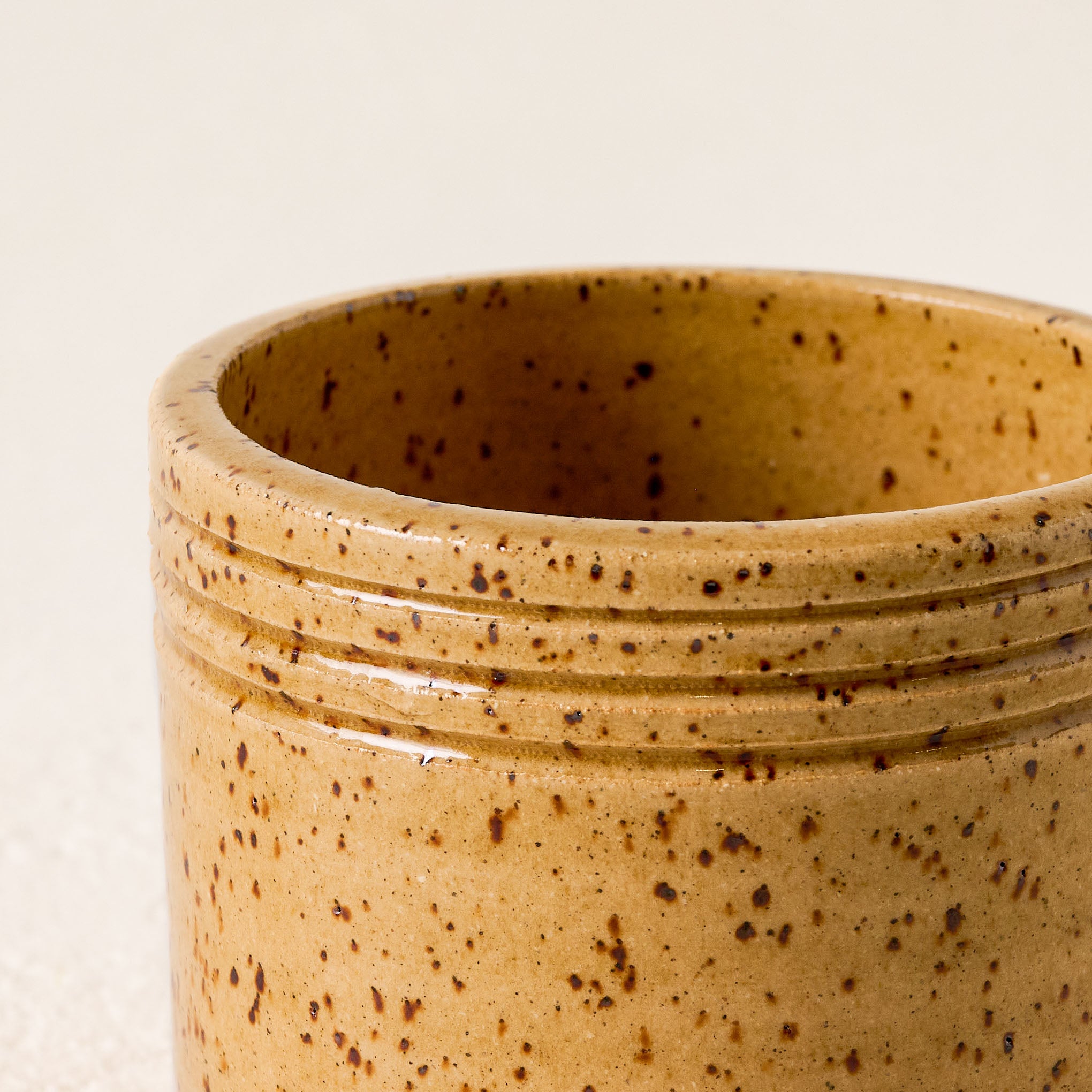 Black Oak Ferny's Small Speckle Planter Mustard close up