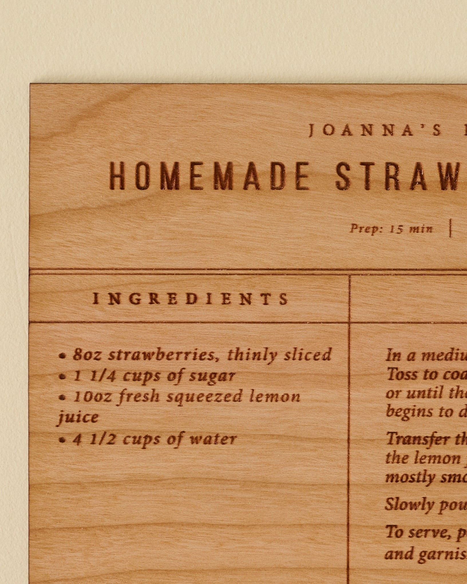 Strawberry Lemonade Recipe Card up close