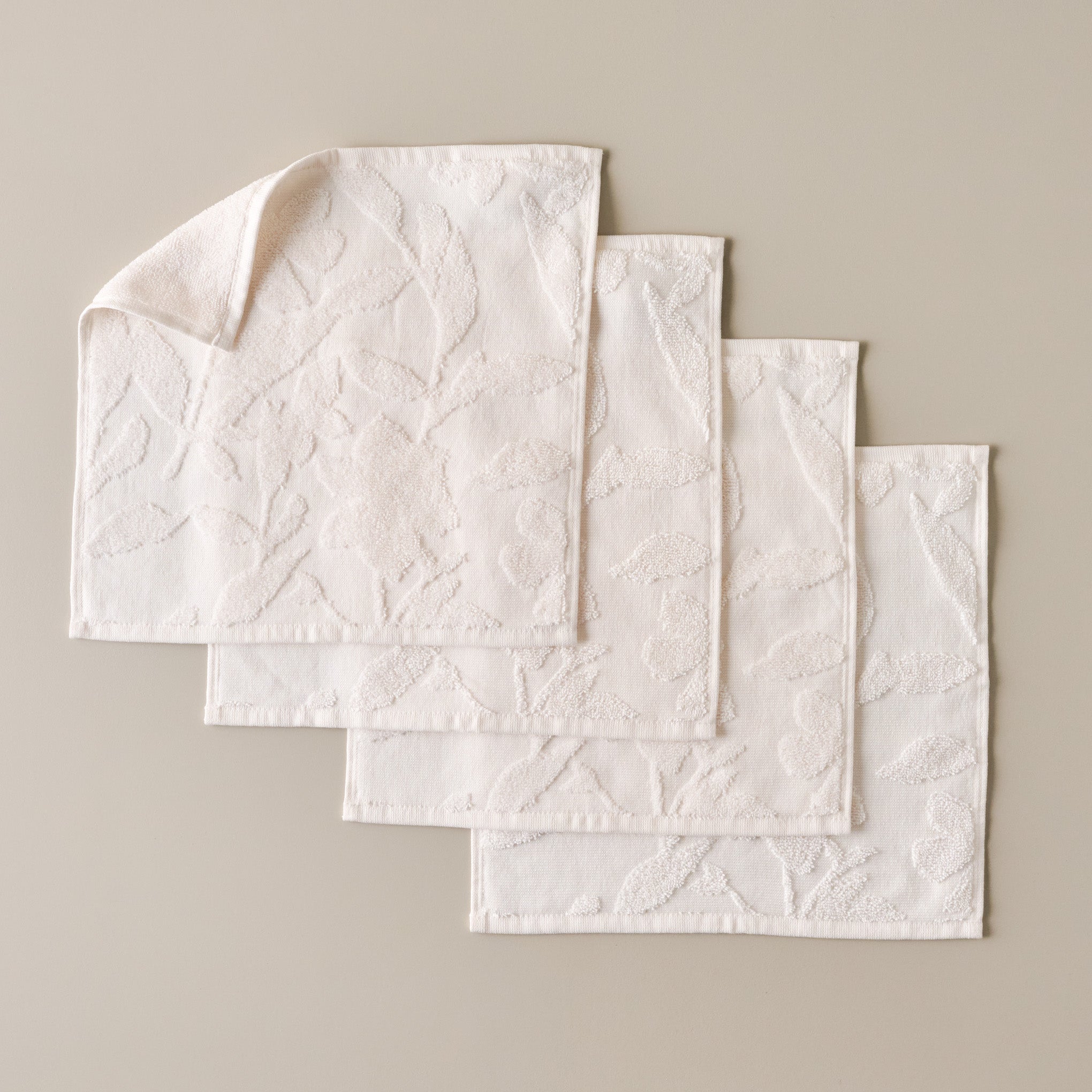 Snow White Floral Jacquard Towel - Washcloth Set of 4
