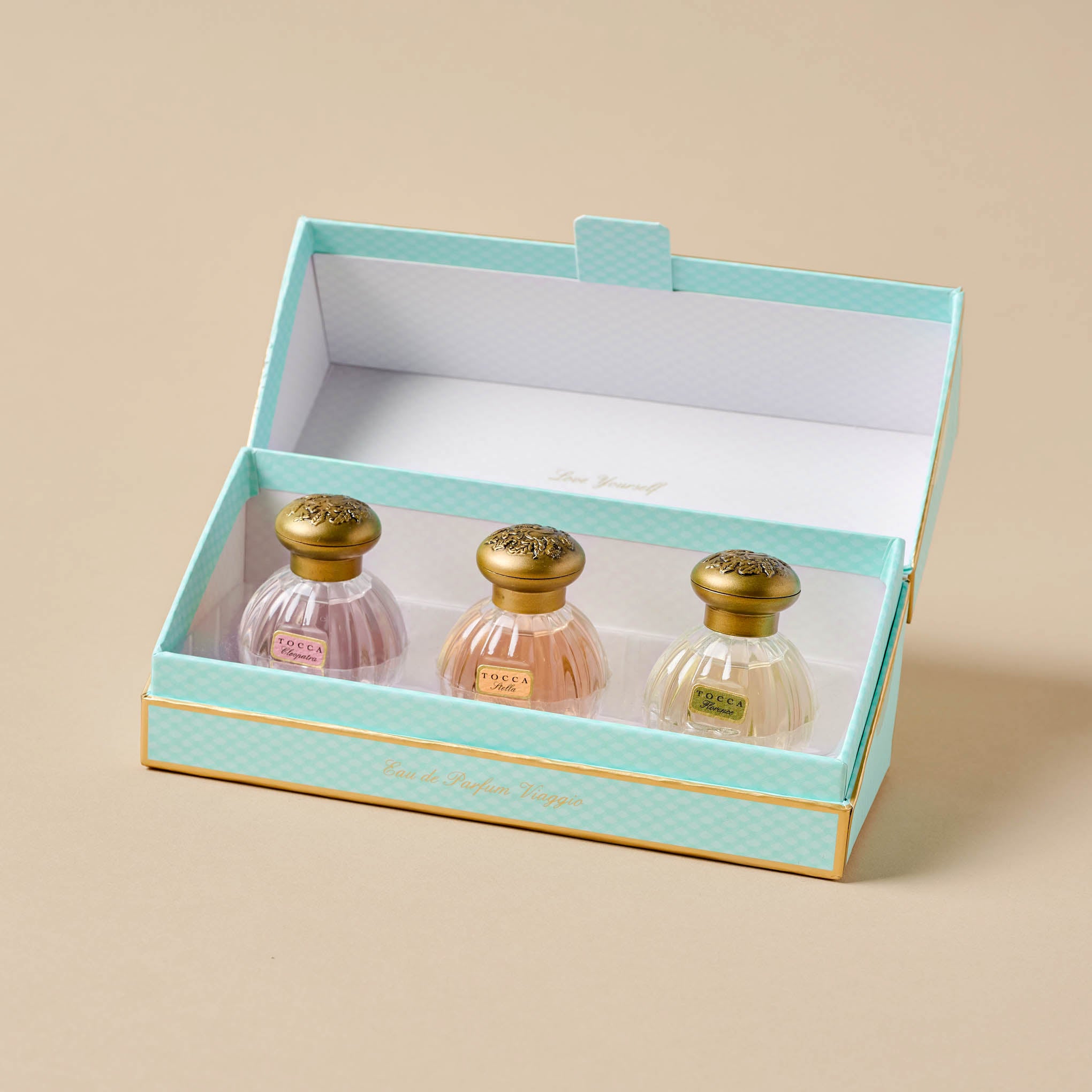 Tocca Eau de Parfum Viaggio Fragrance Set in packaging with top open