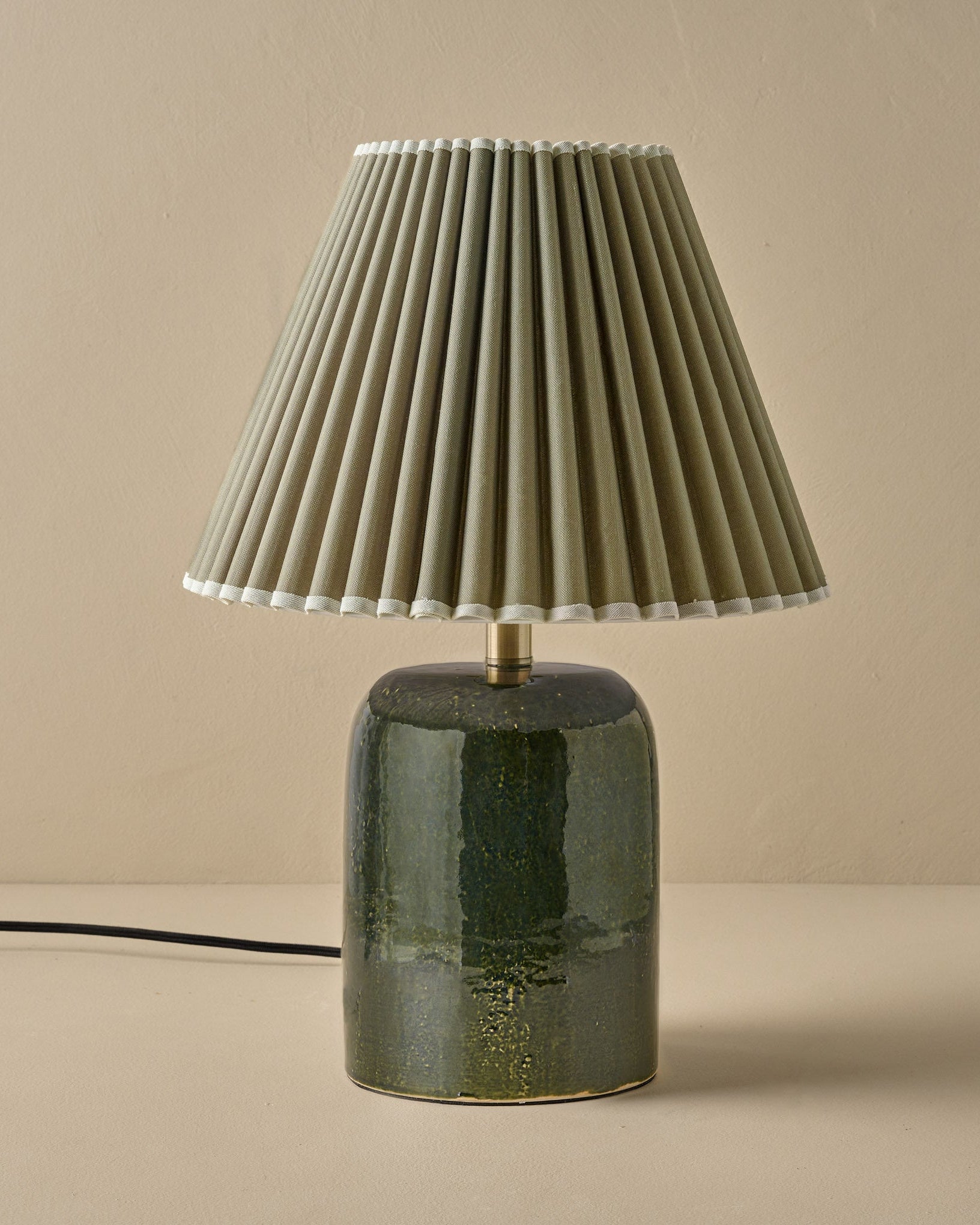 Farrah Table Lamp - Textured Green with Olive Pleat Shade