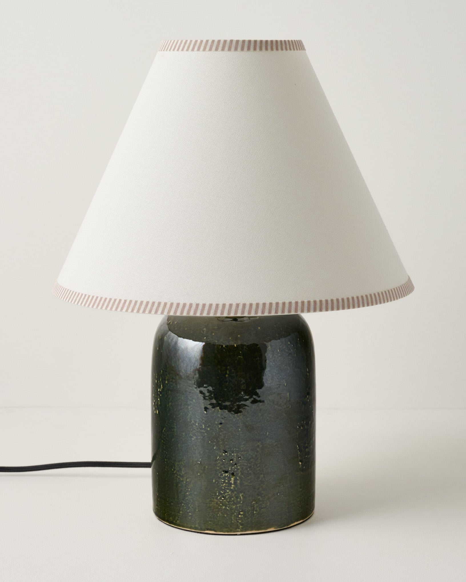 Farrah Table Lamp - Textured Green, Natural Stripe Shade