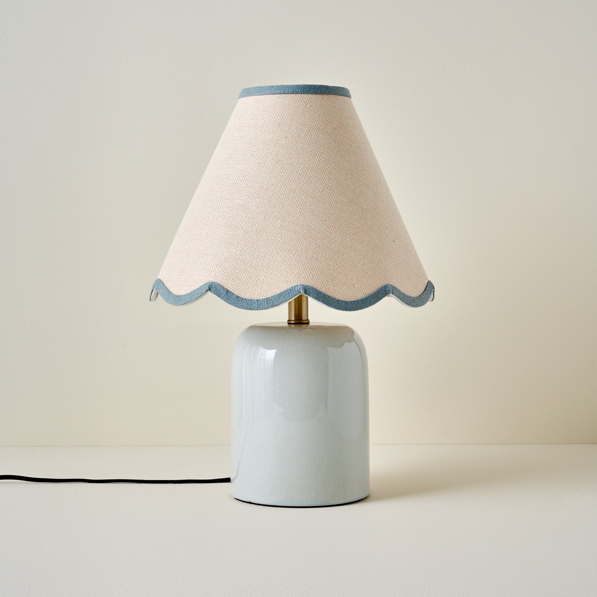 Farrah Table Lamp - Mist Blue with Blue Wavy trim Shade