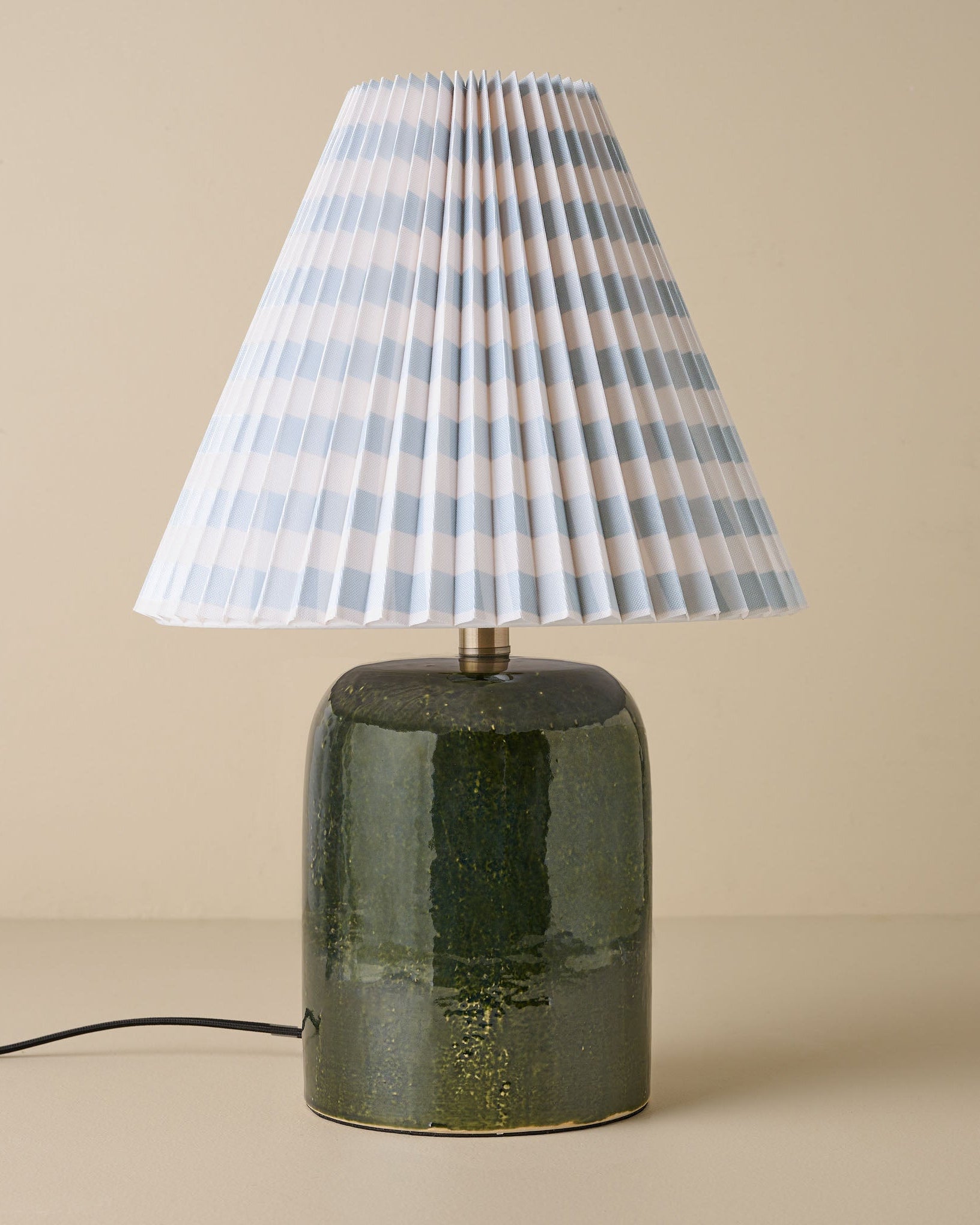 Farrah Table Lamp - Textured Green with blue gingham