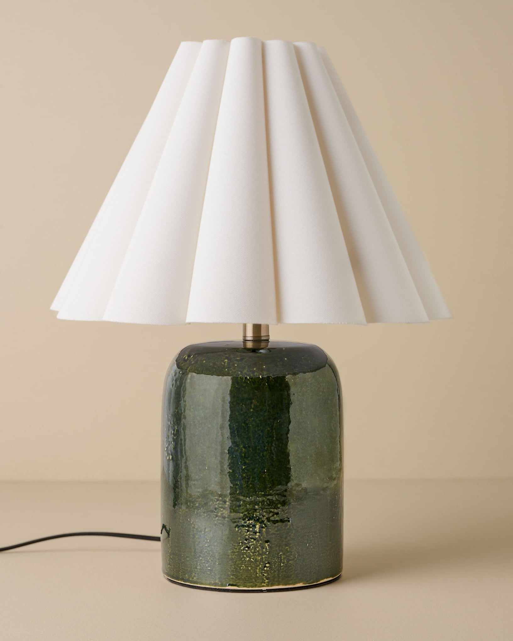 Farrah Table Lamp - Textured Green with linen scallop shade