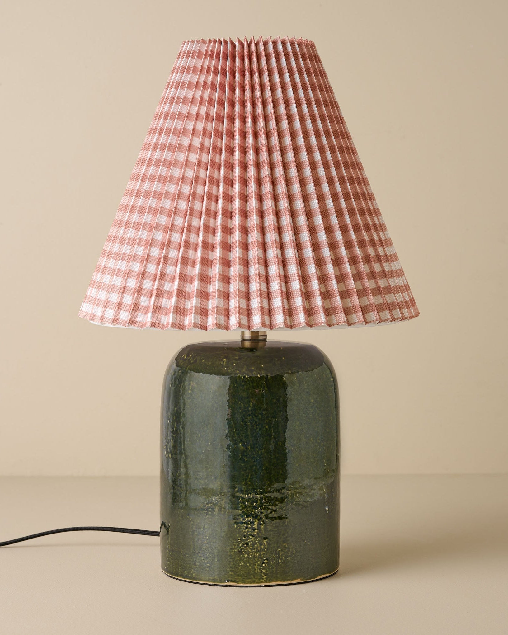 Farrah Table Lamp - Textured Green mocha gingham shade