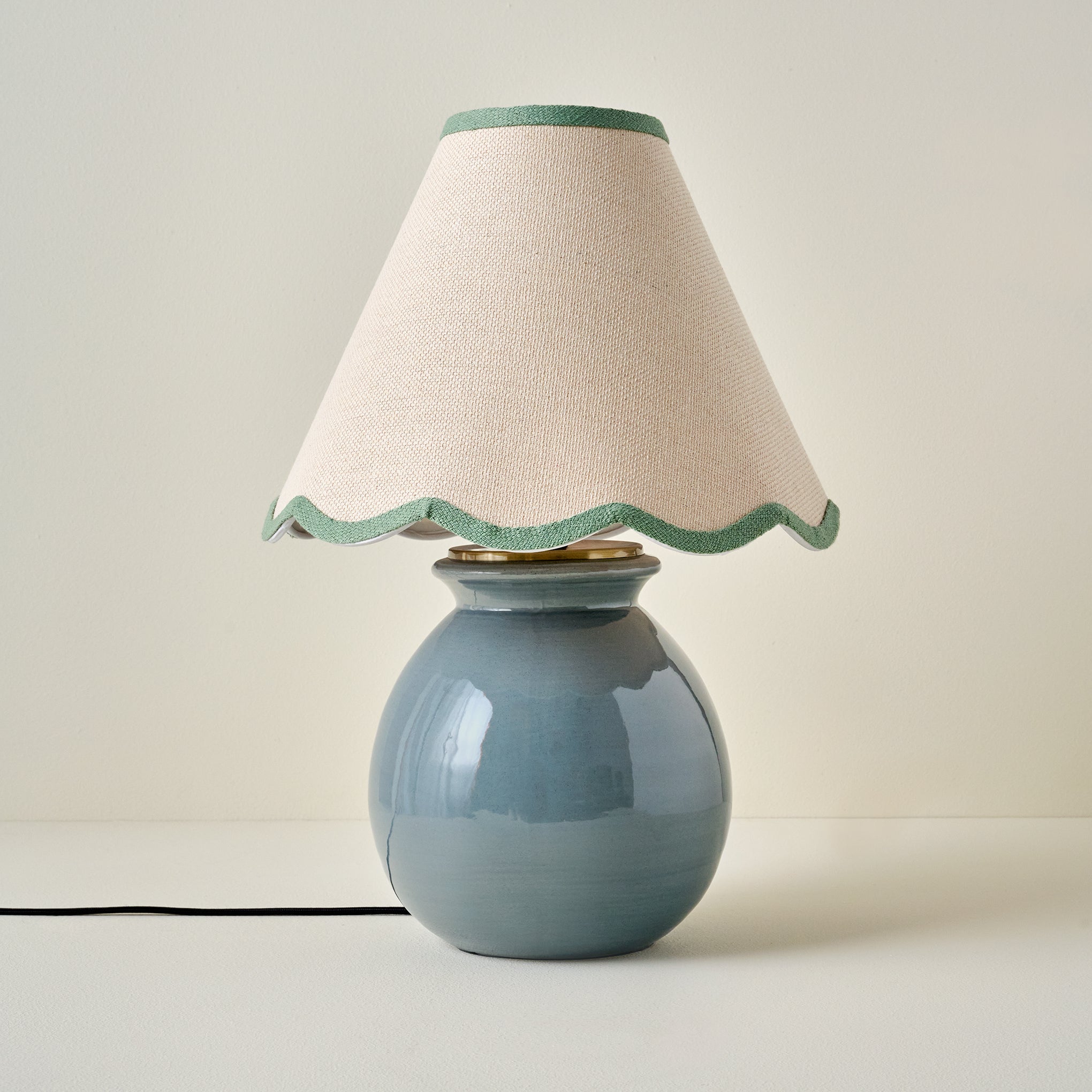 Olivia Table Lamp - Lake Blue with Green Wavy Linen Shade