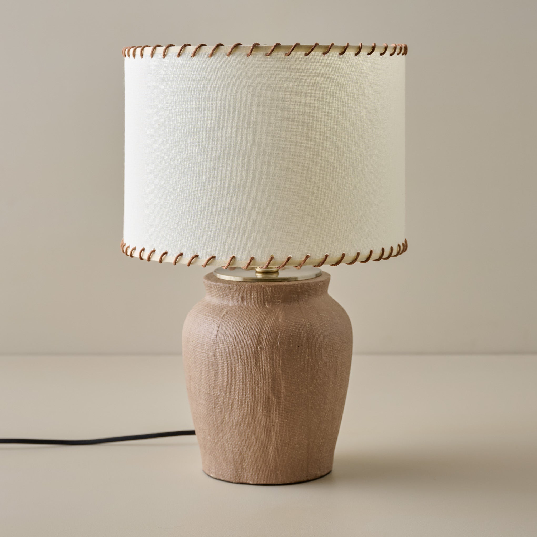 Teddie Table Lamp in Whipstitch Drum Shade