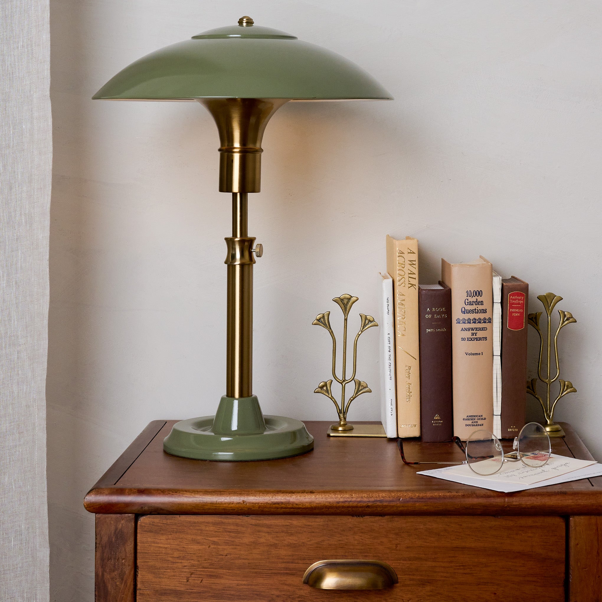 Lambert Task Lamp - Vintage Green shown on nightstand