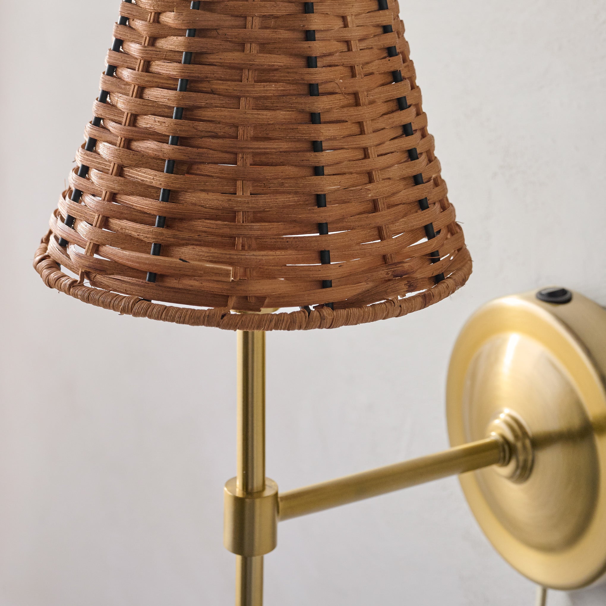 Rattan Plug-In Wall Sconce up close