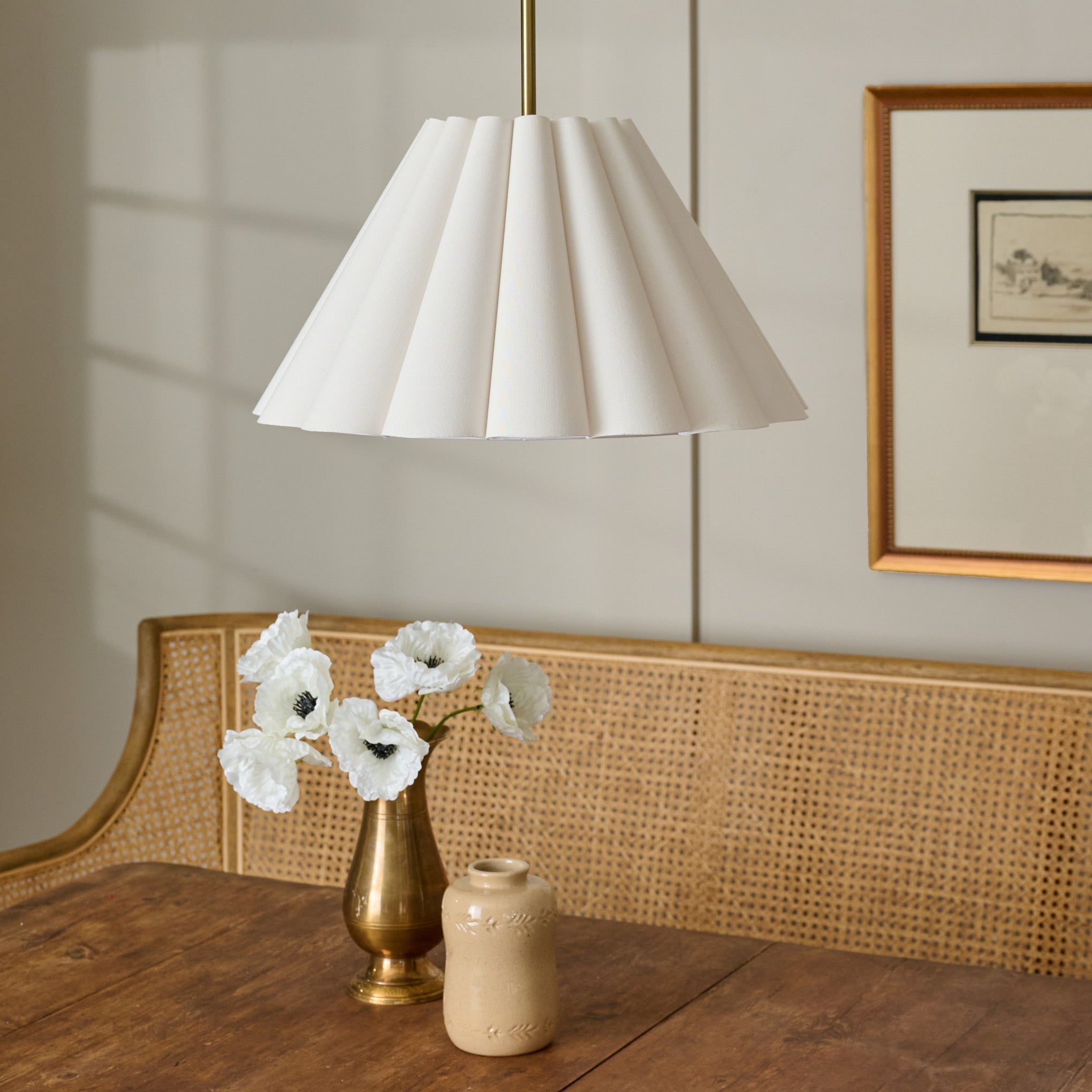 Fluted Scallop Pendant (Large) in room above dining table
