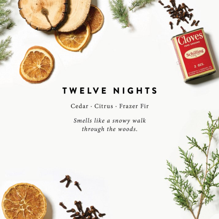 Magnoliass twelve nights candle scent notes of cedar citrus and fraser fir