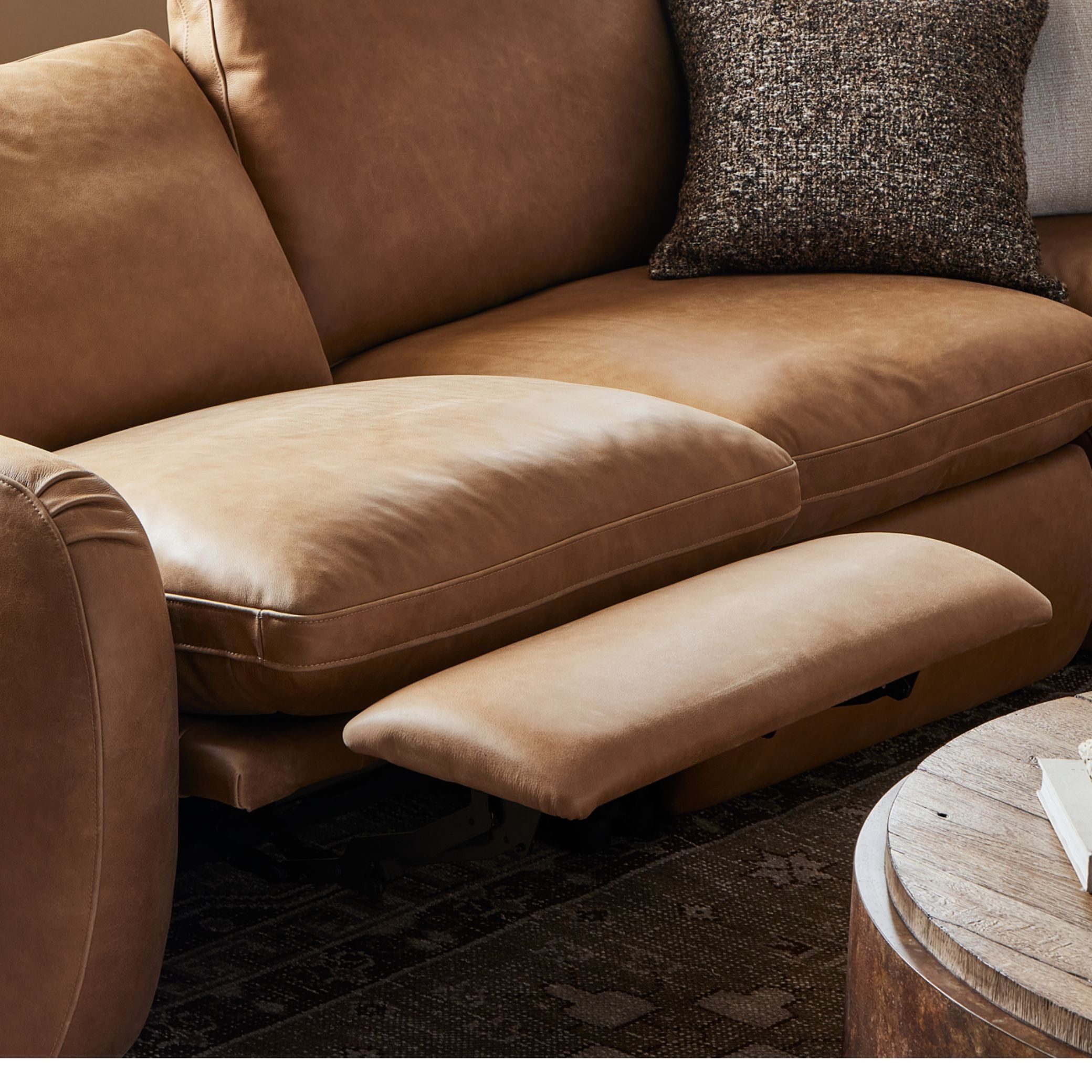 Palermo Drift Chase Power Reclining 5-Piece Sectional shown up close reclined