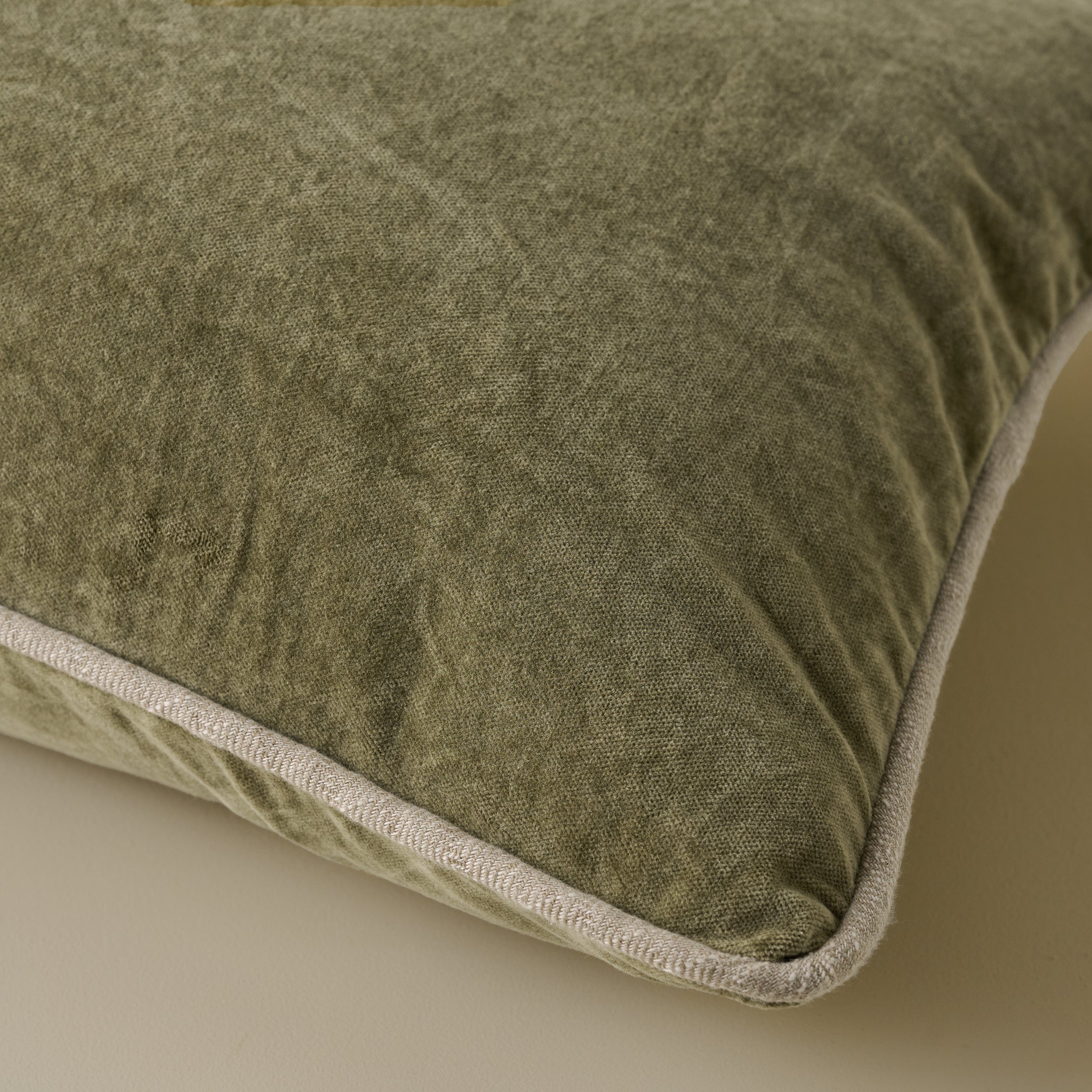 Heirloom Velvet Lumbar Pillow - Moss corner up close
