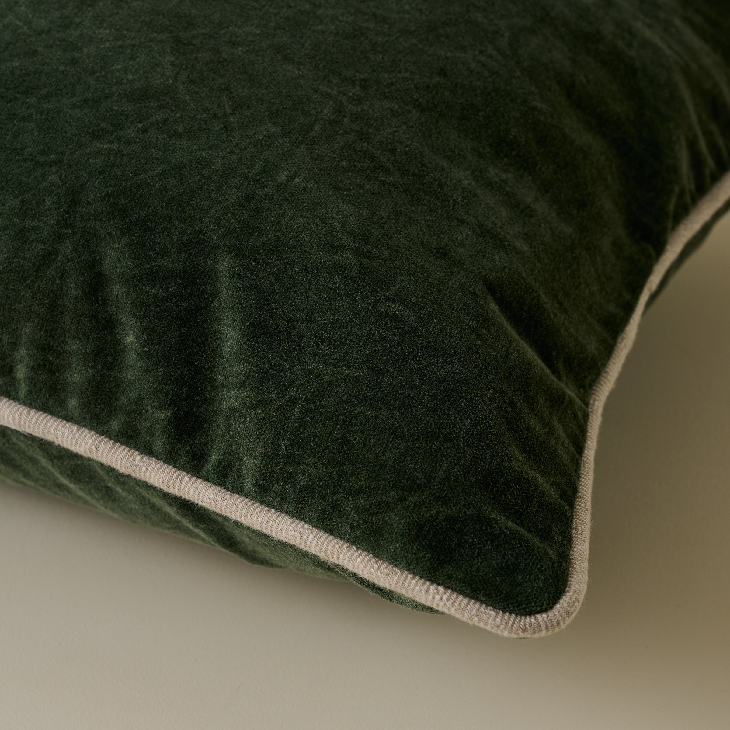 Heirloom Velvet Lumbar Pillow - Forest Green corner up close
