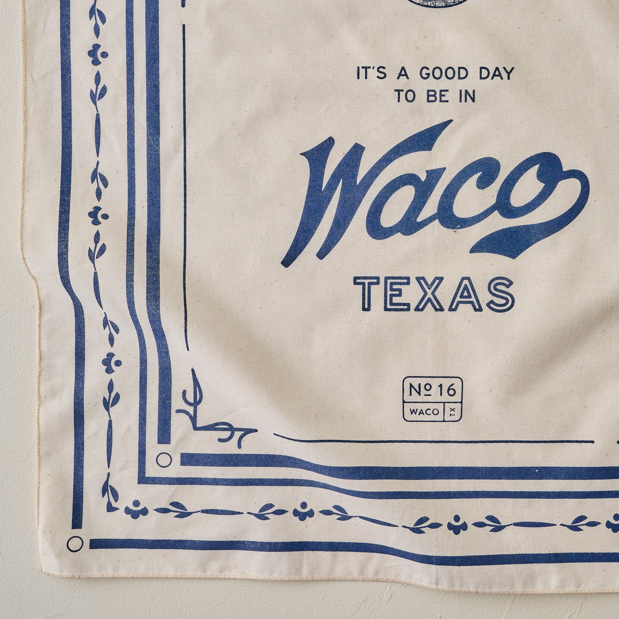 Waco, Texas White Bandana up close