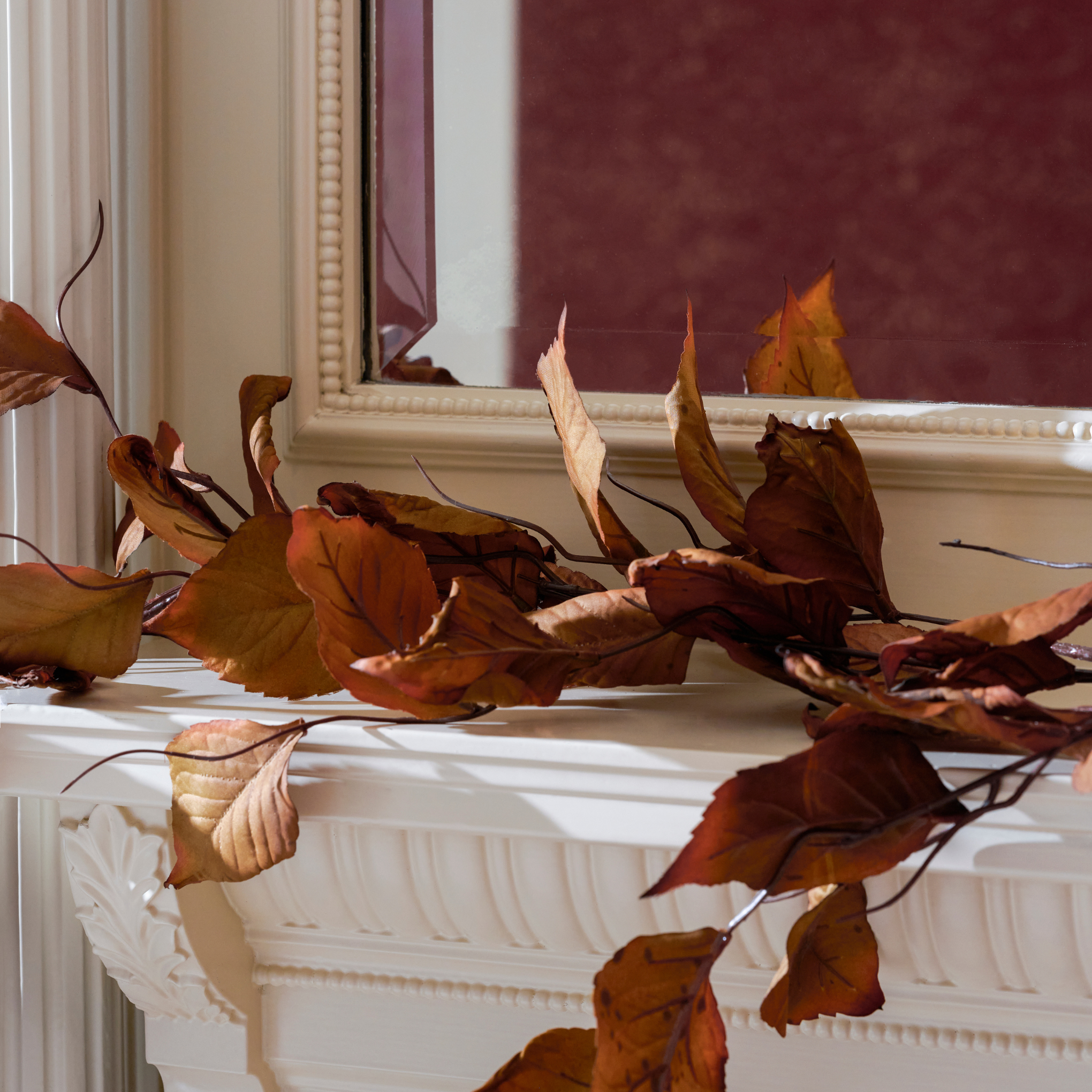 Magnoliass Leaf Garland shown on mantle