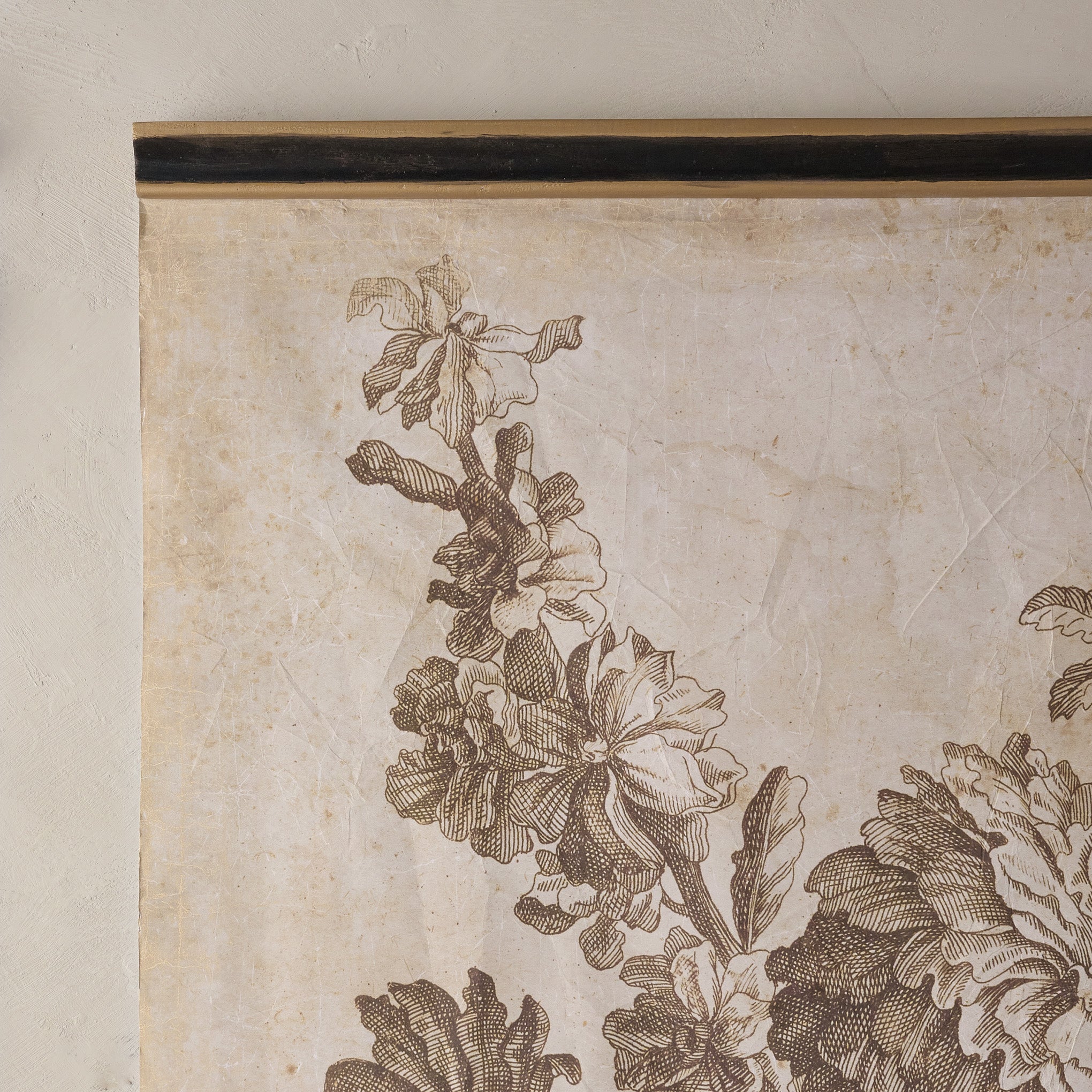 Set of II Vintage Floral Sketch Tapestry corner up close