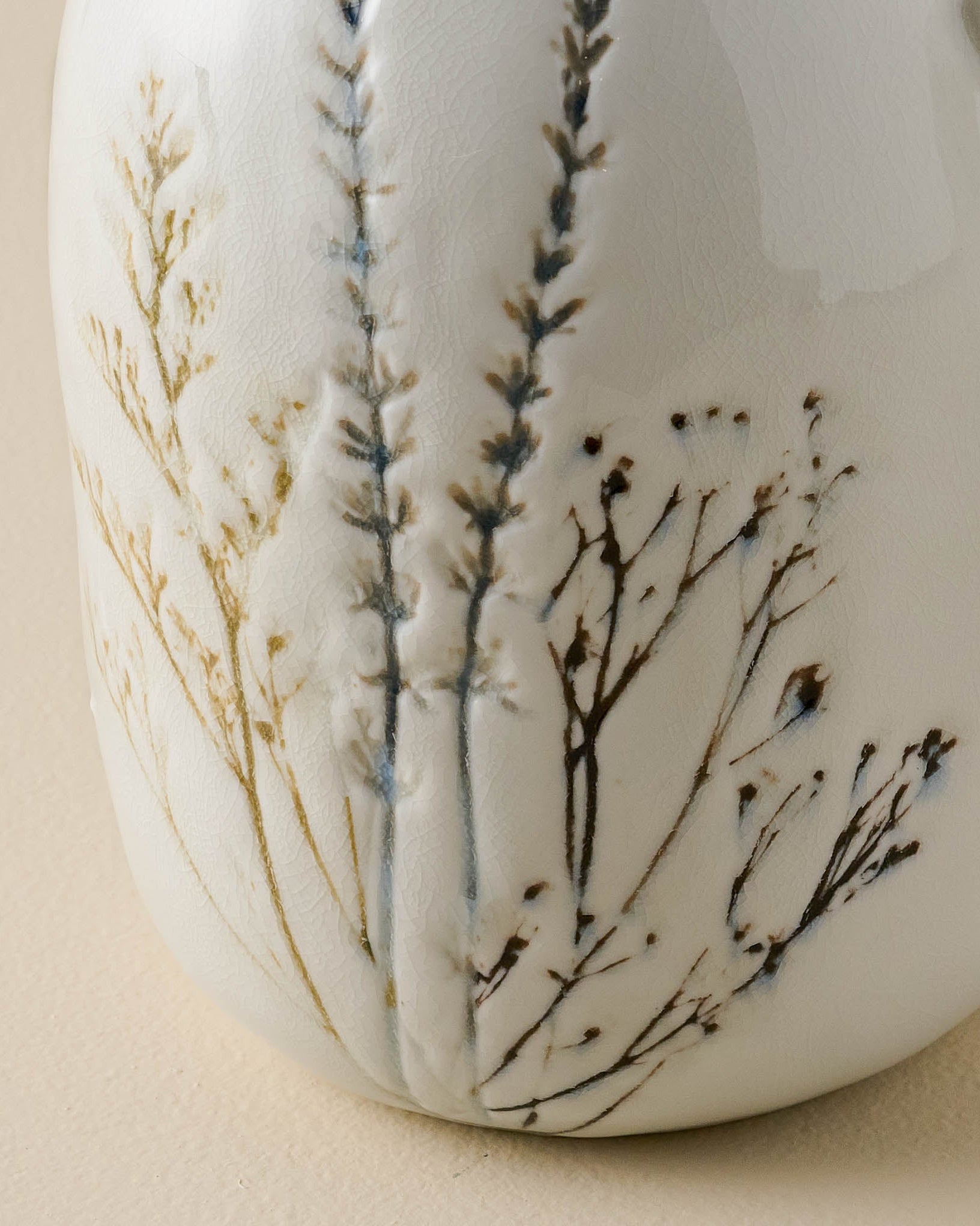 Pressed Floral Ceramic Pitcher close up
