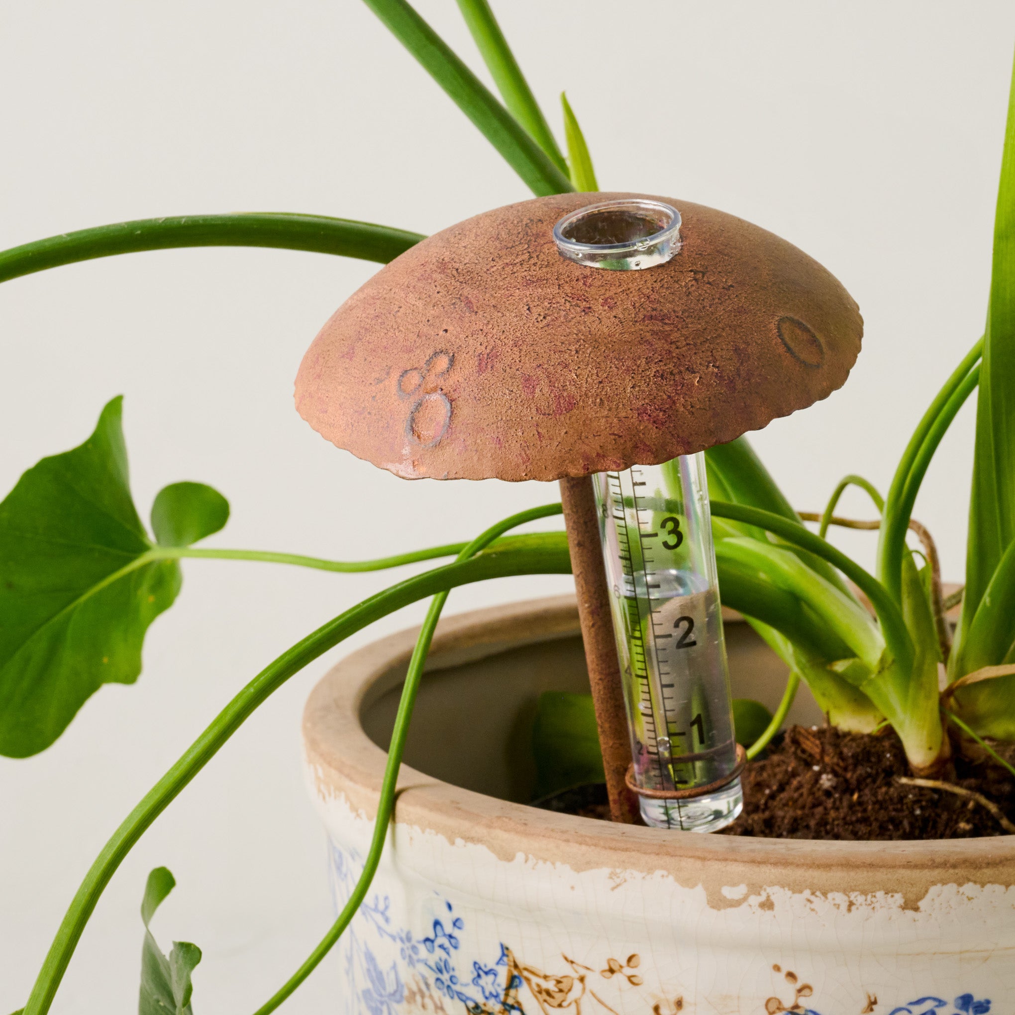 Mushroom Aged Iron Rain Gauge
