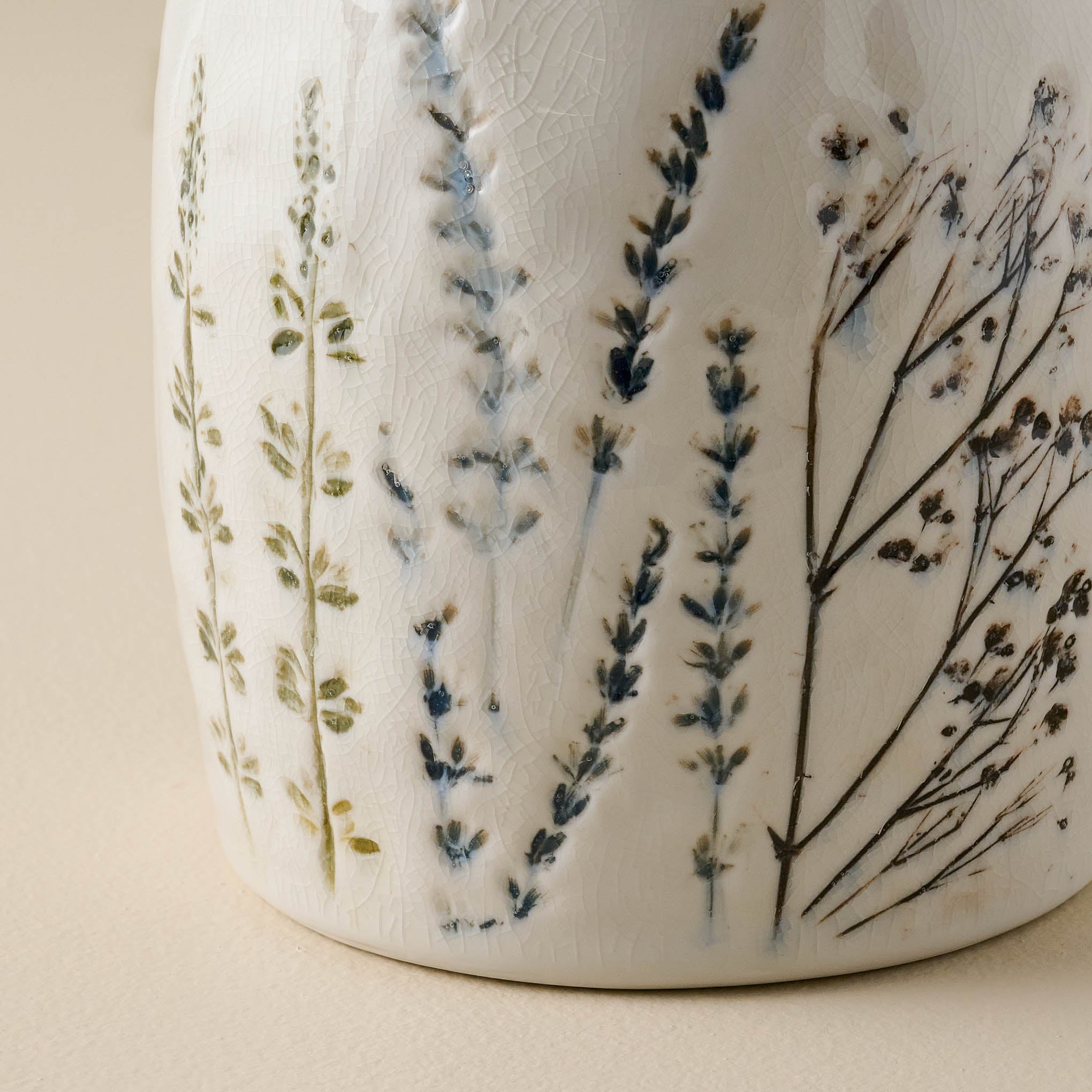Pressed Floral Ceramic Canister close up