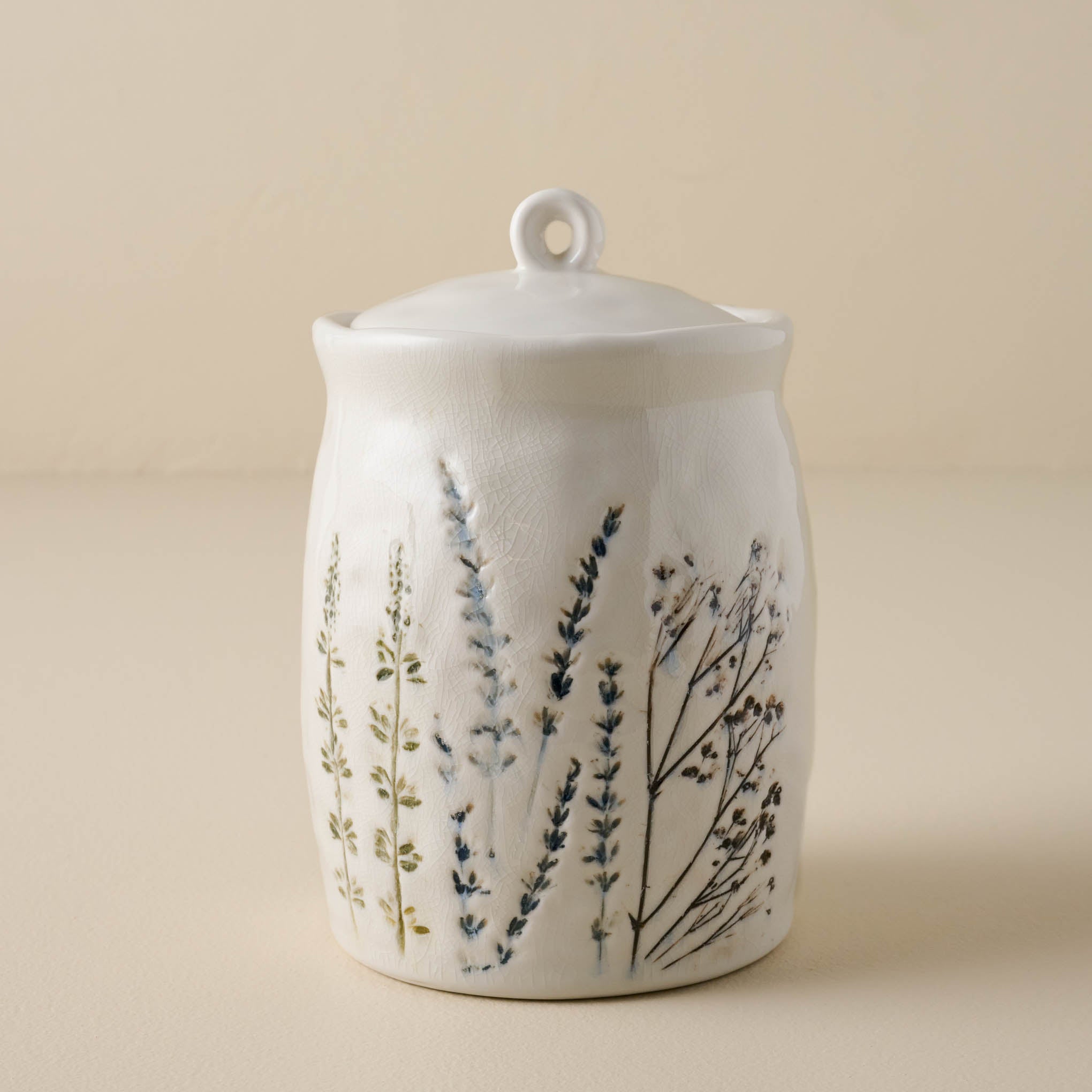 Pressed Floral Ceramic Canister