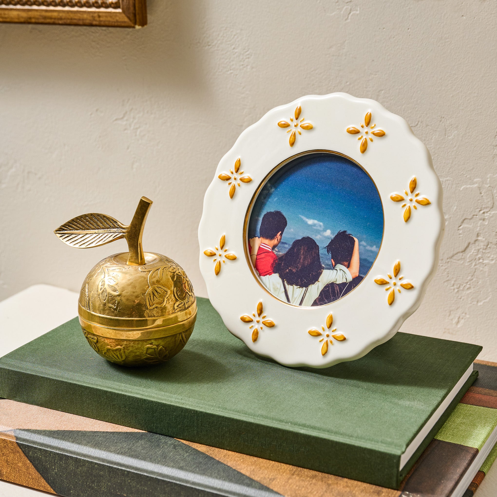 Golden Yellow Round Luna Photo Frame shown styled