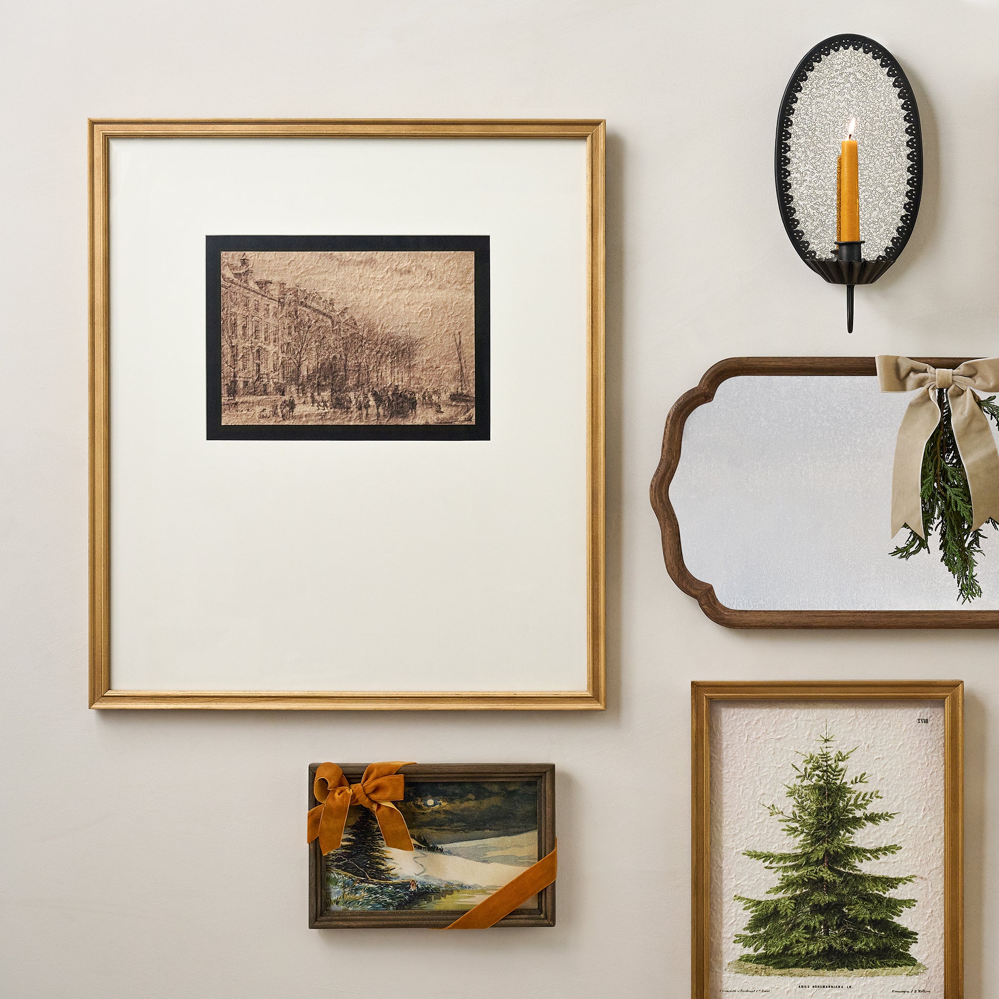 Vintage City Sketch shown hung with other wall decor