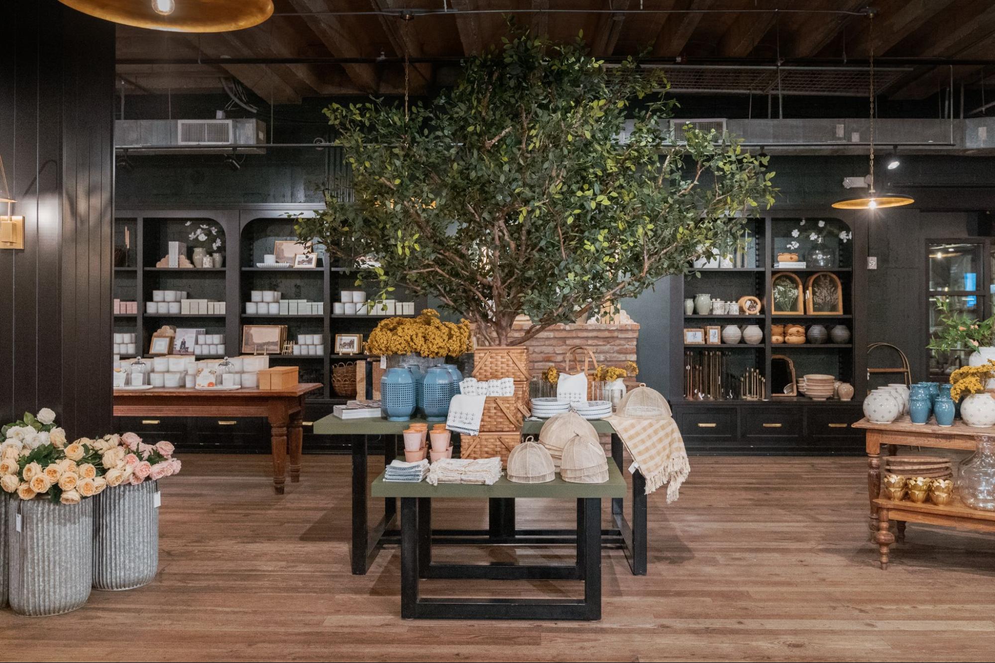 A tree display inside Magnoliass Market in Waco, Texas.