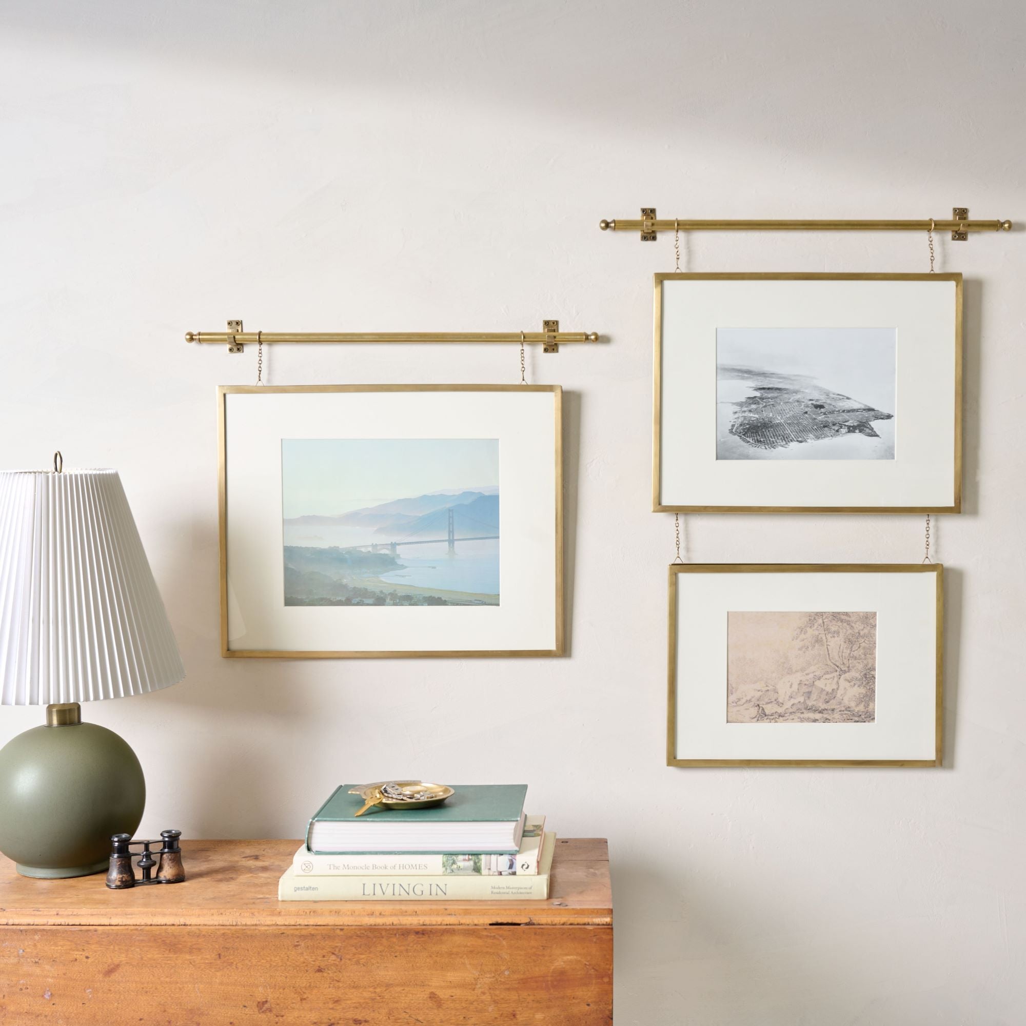 Colleen Brass Rail Picture Frame hung on wall