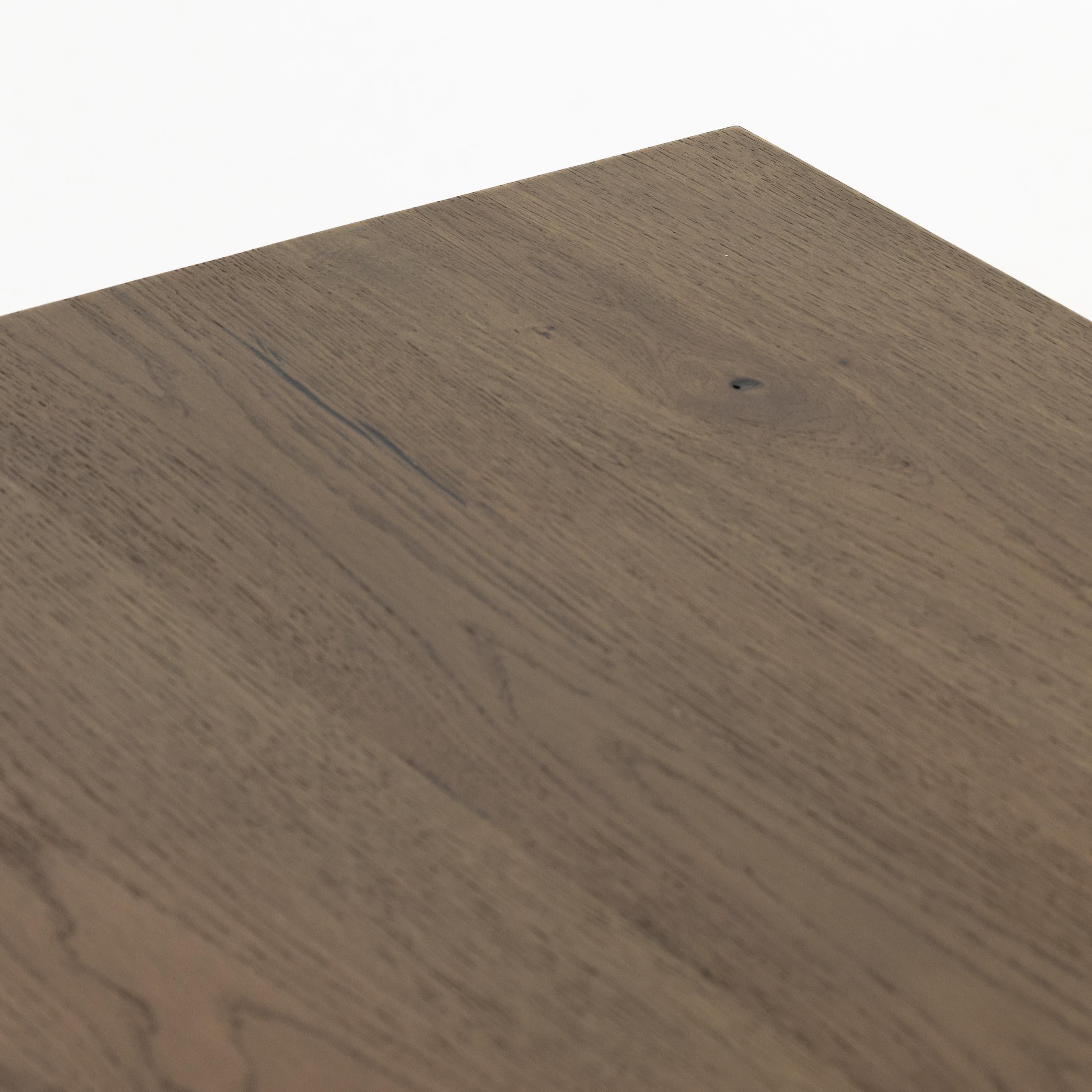 Liam 9 Drawer Dresser in amber oak close up of top of dresser