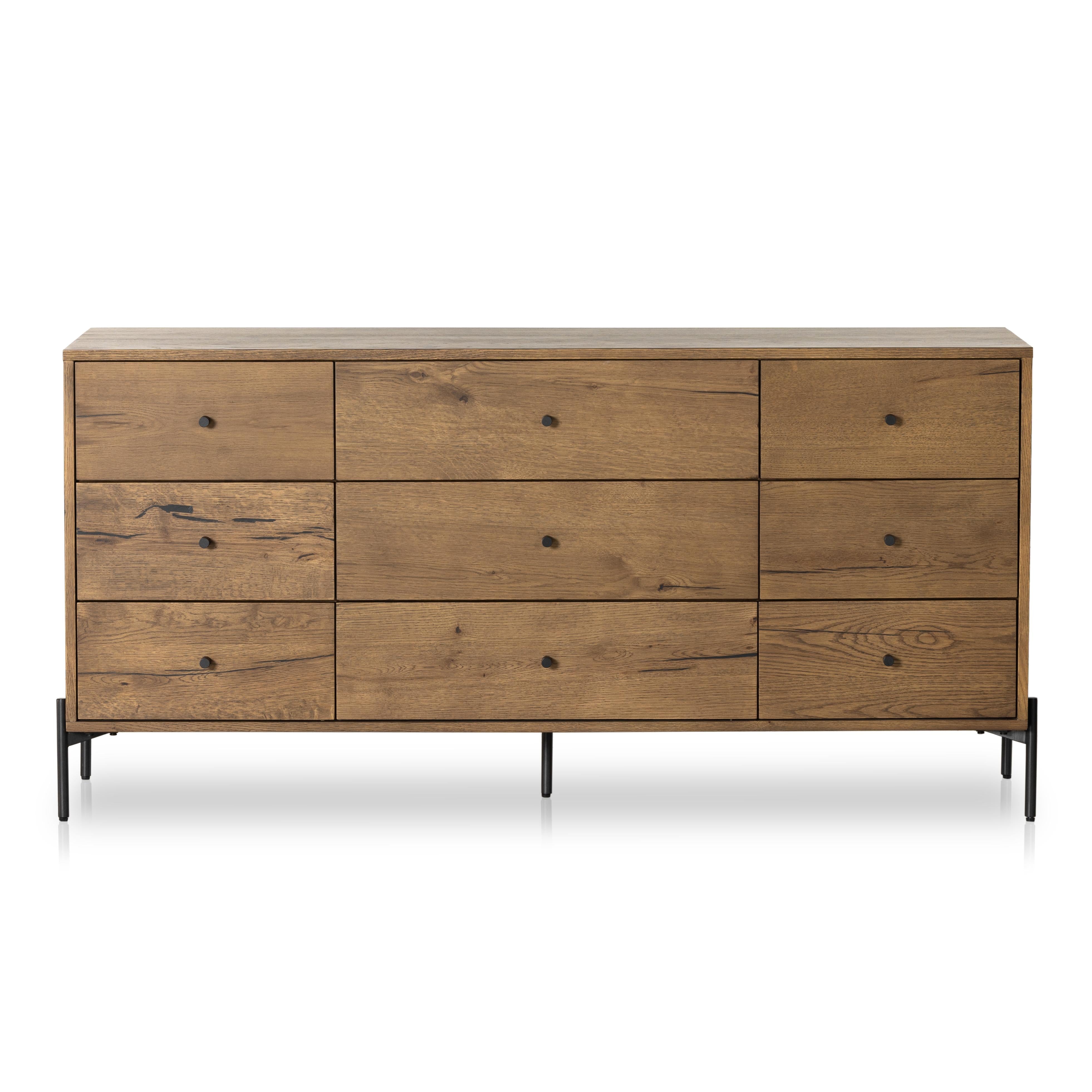 Liam 9 Drawer Dresser in amber oak front view