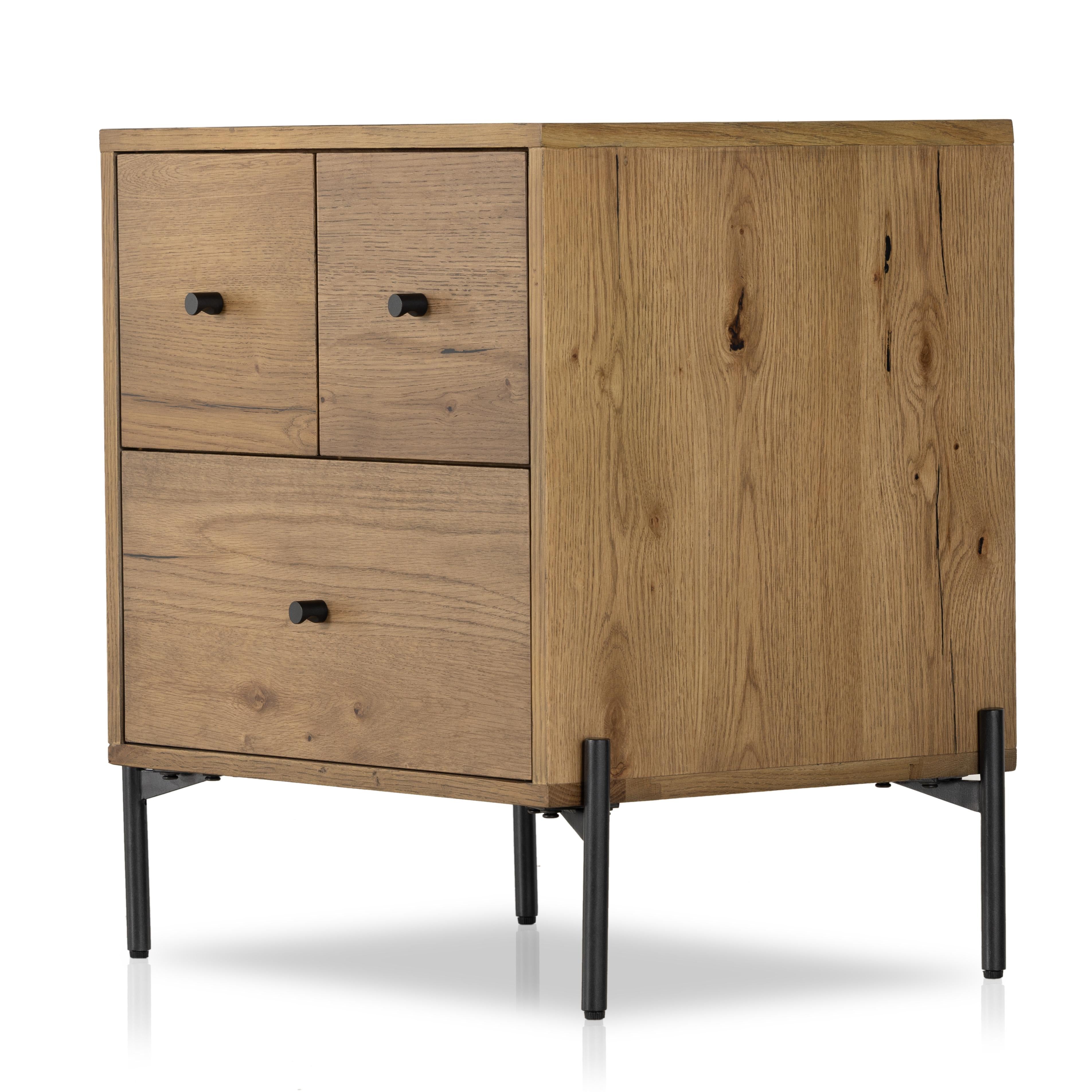 Liam Nightstand in amber oak side view angled