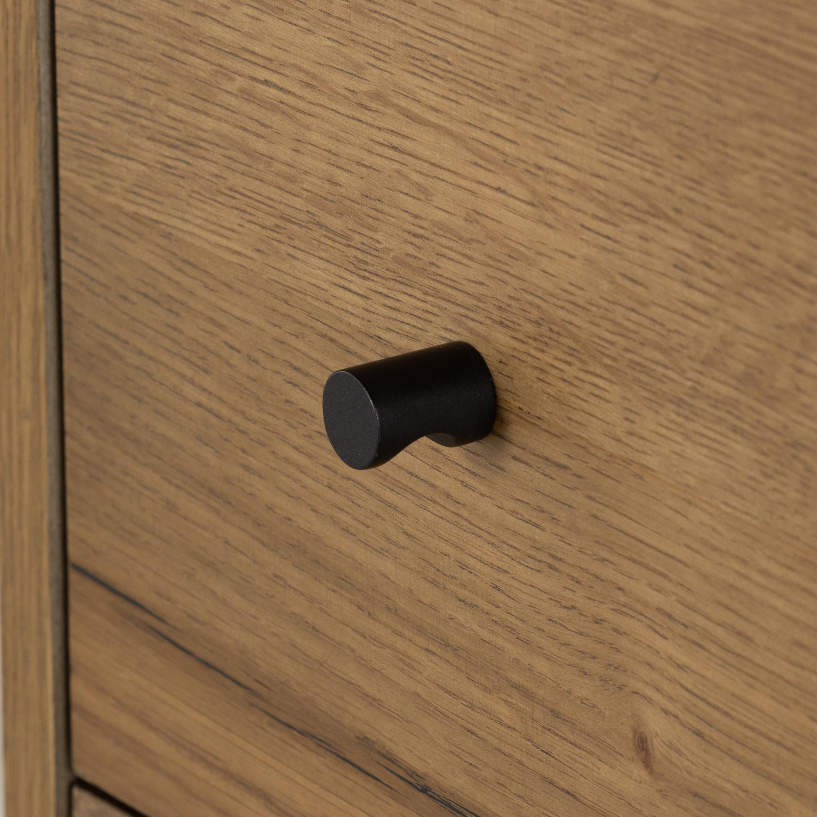 Liam Nightstand in amber oak close up of pull knobs