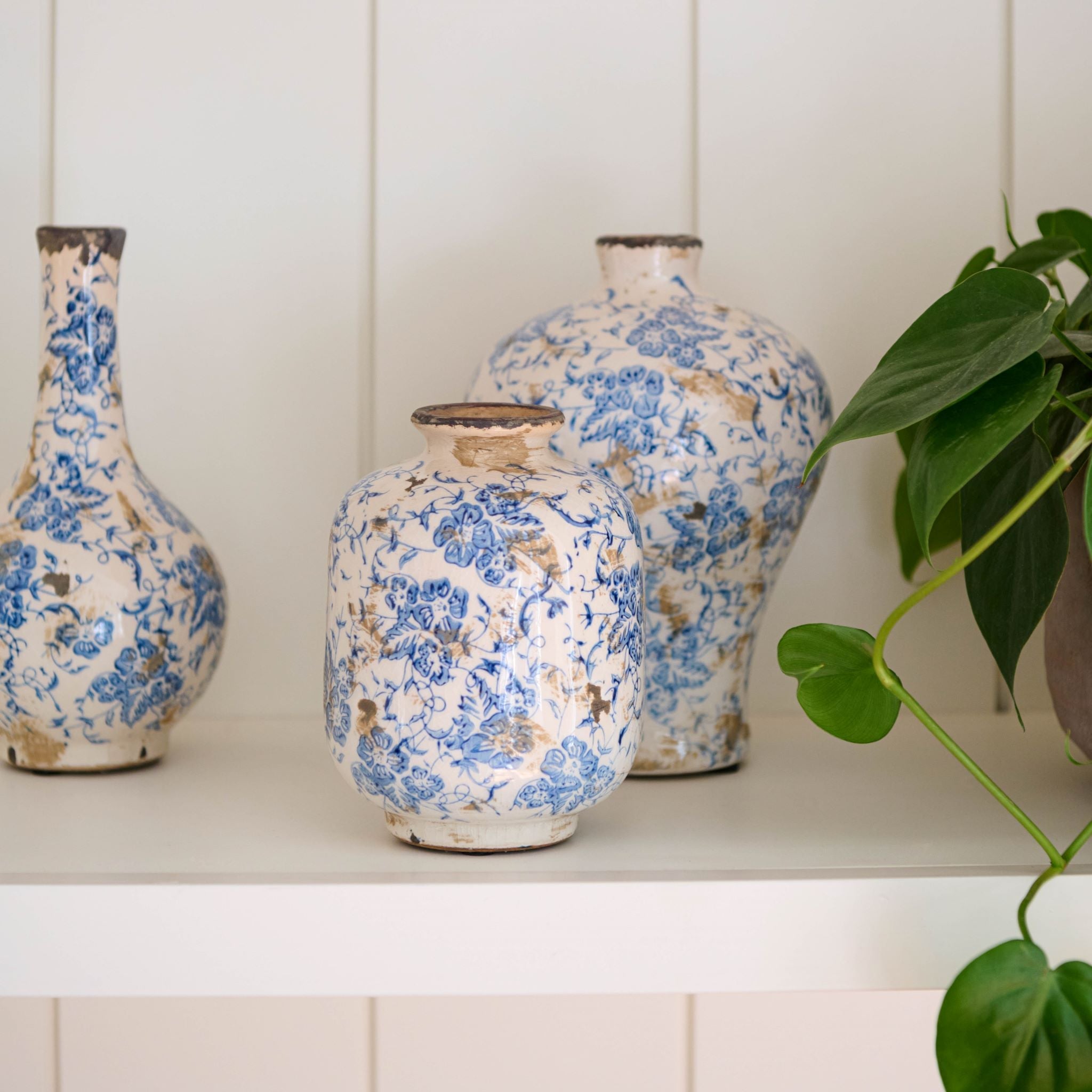 Magnoliass Blue and White Distressed Vase Group