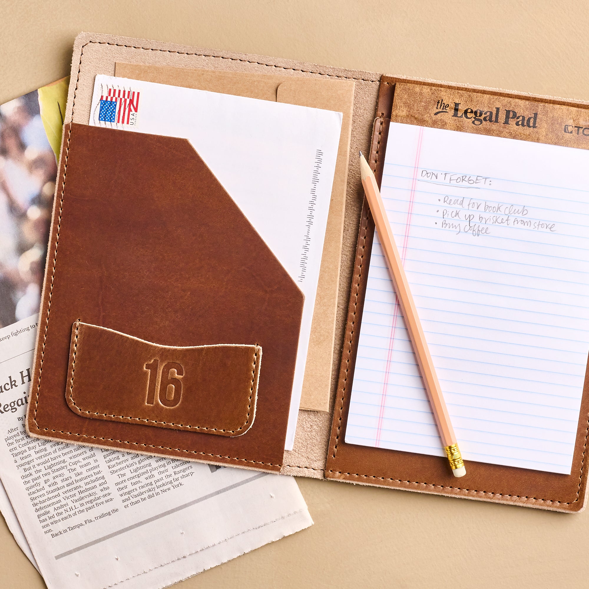 Magnoliass Debossed Number 16 Leather Small Pad Folio