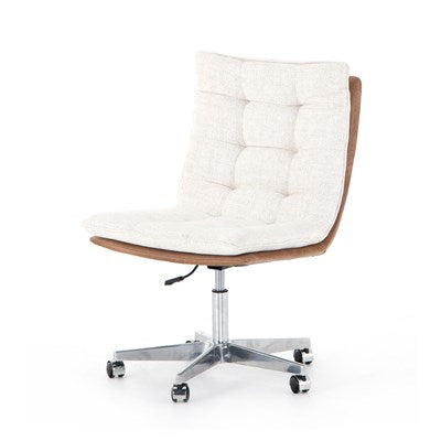 quill desk chair for Magnoliass with linen like fabric and leather tufted seat