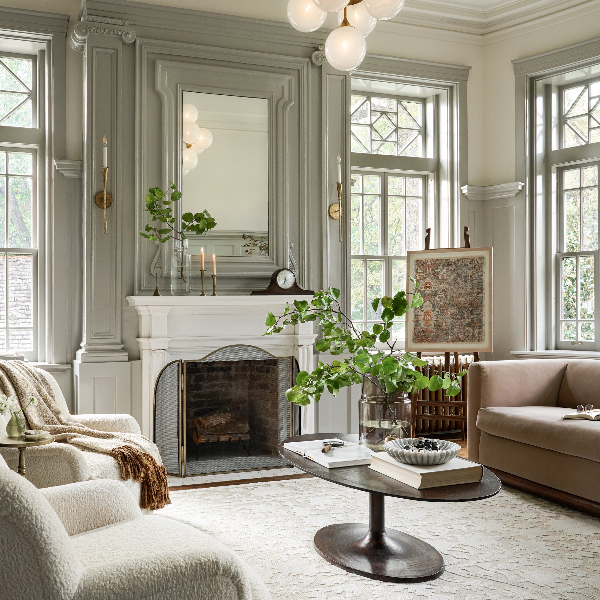Tallin Framed Textile in the living room of Magnoliass Castle featured on fixer upper