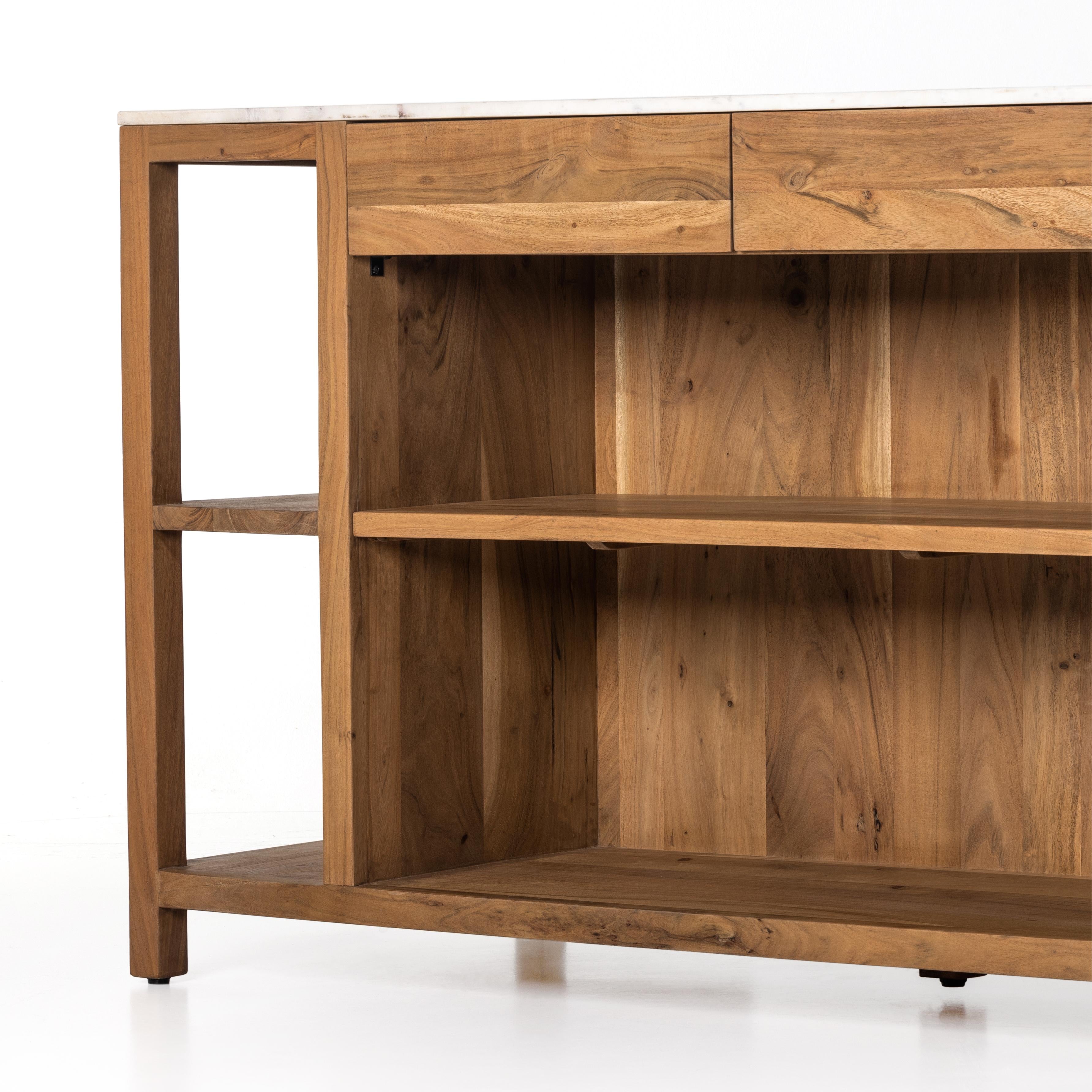 Frasier Kitchen Island close up of shelving in island