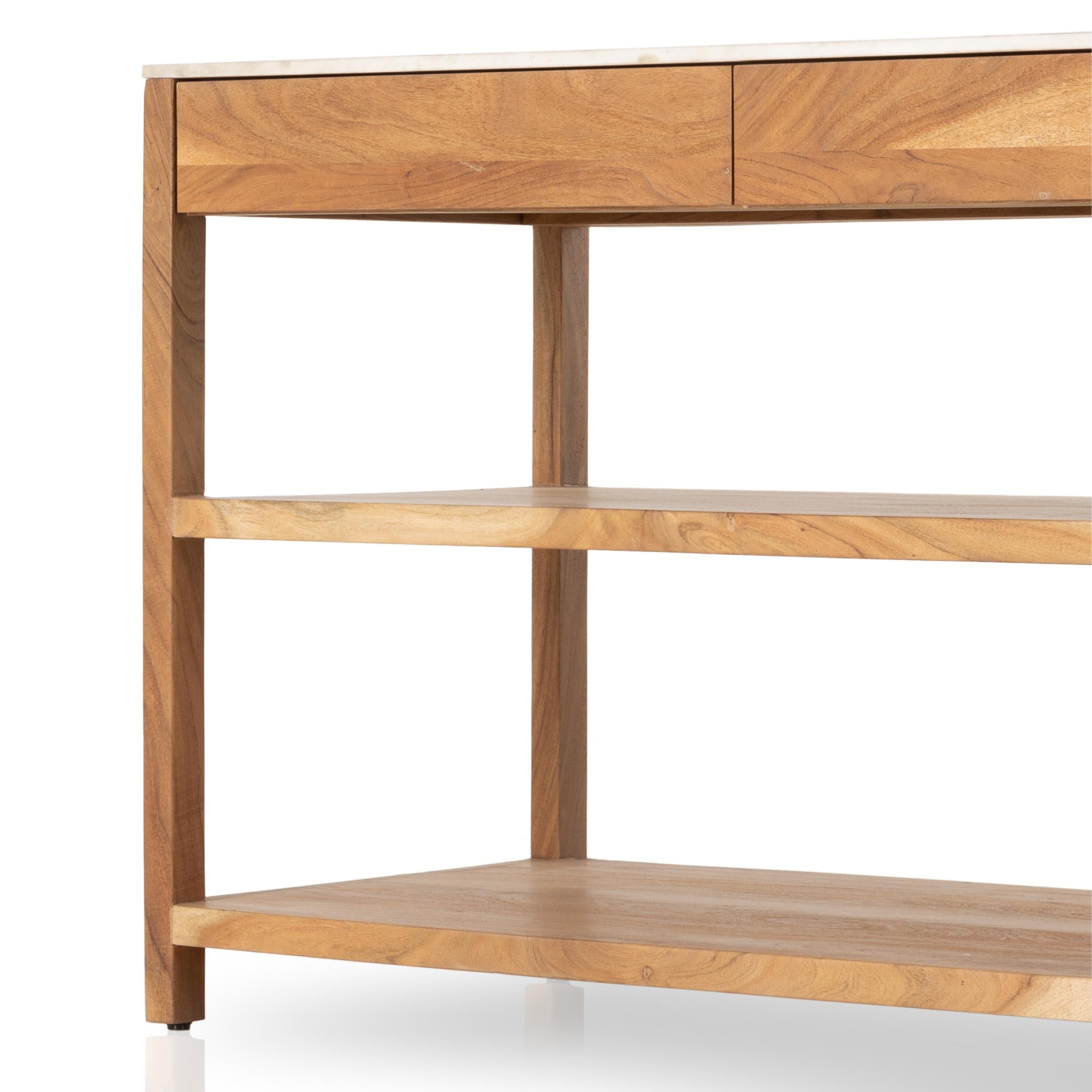 Frasier Small Kitchen Island close up of open shelves