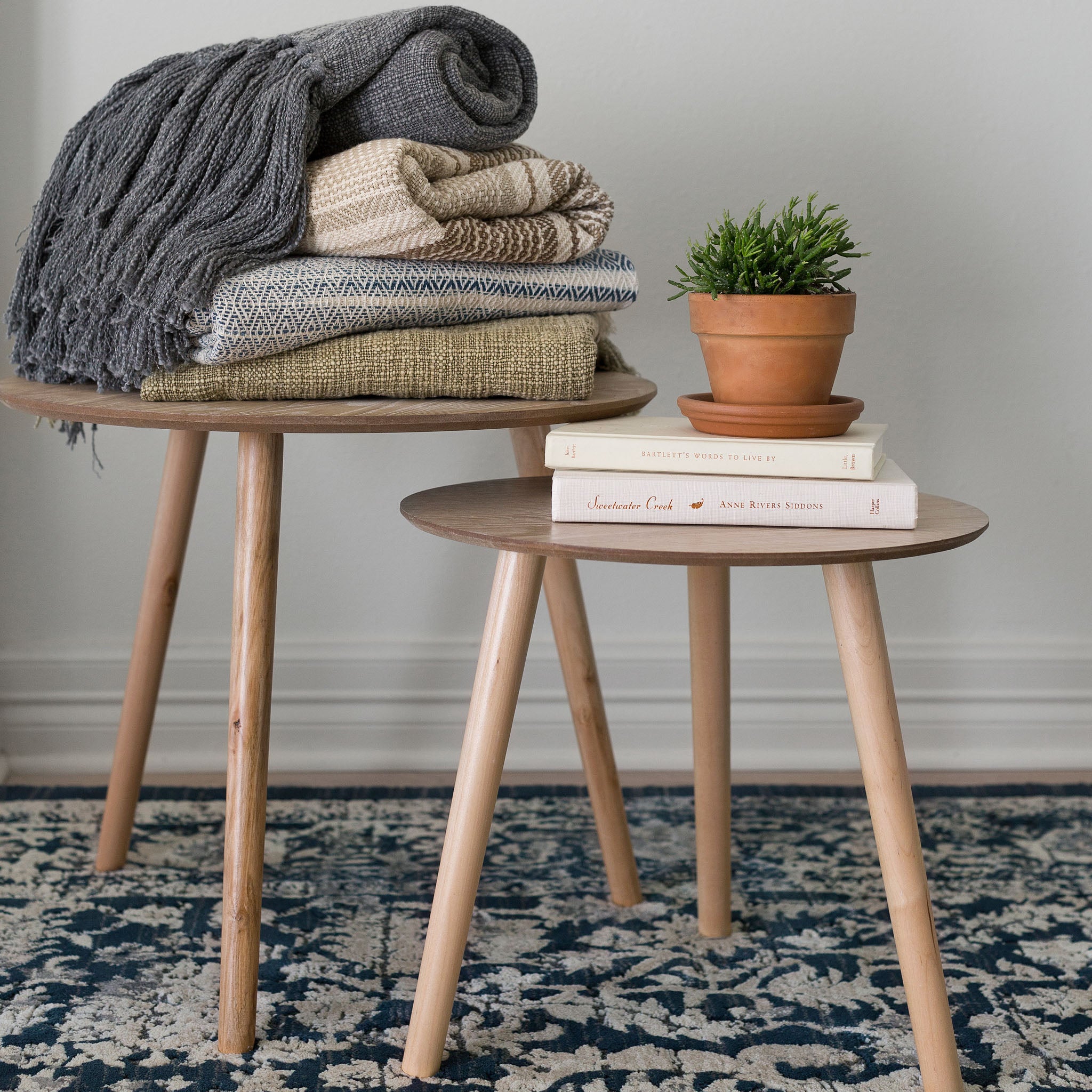 dark indigo traditional rug with white floral detail