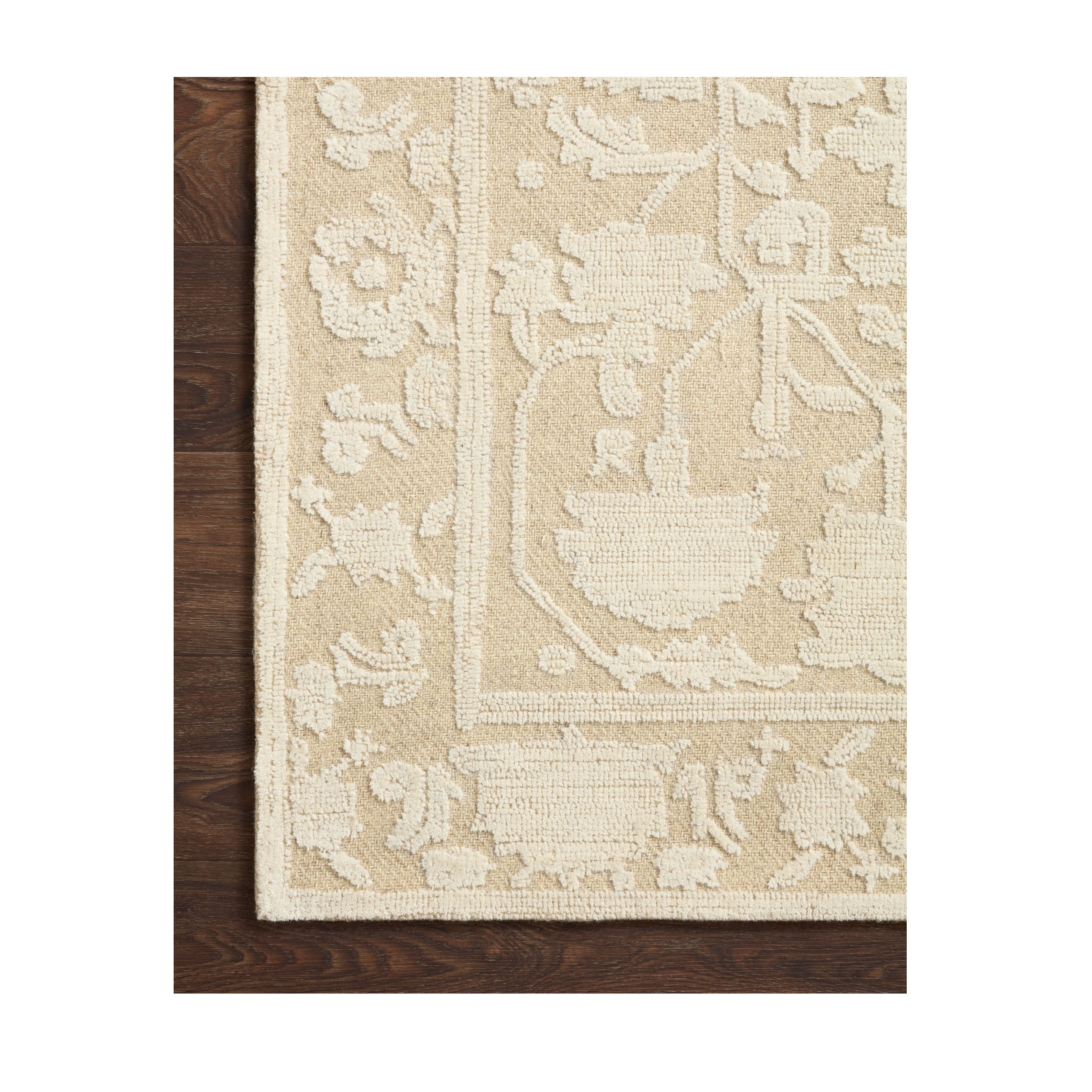 Gloria Natural Ivory Rug close up of corner of rug top view