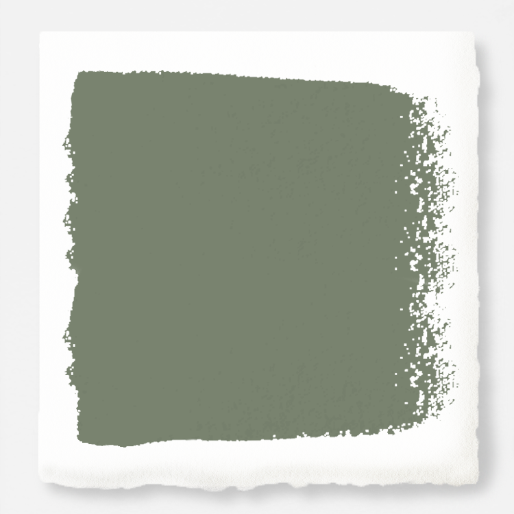 Earthy green with natural hints of hazel door and cabinet paint named olive grove