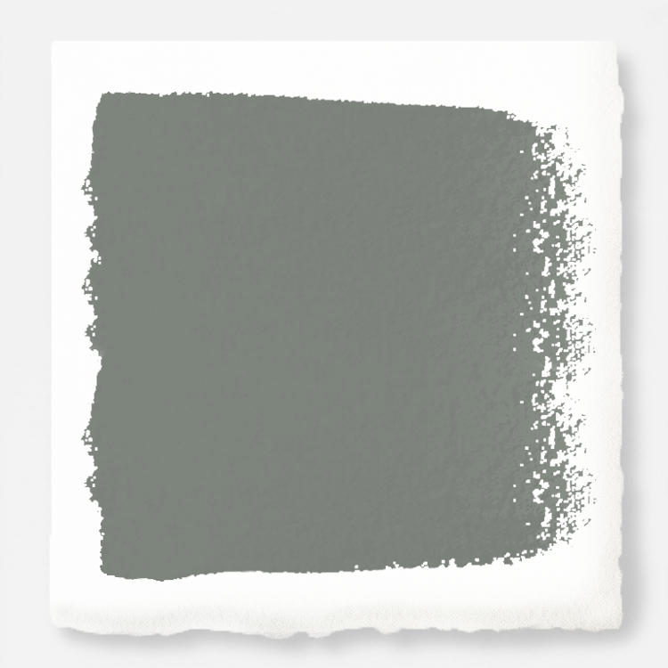 Mid-tone sage green blended with earthy gray door and cabinet paint named sage stem  