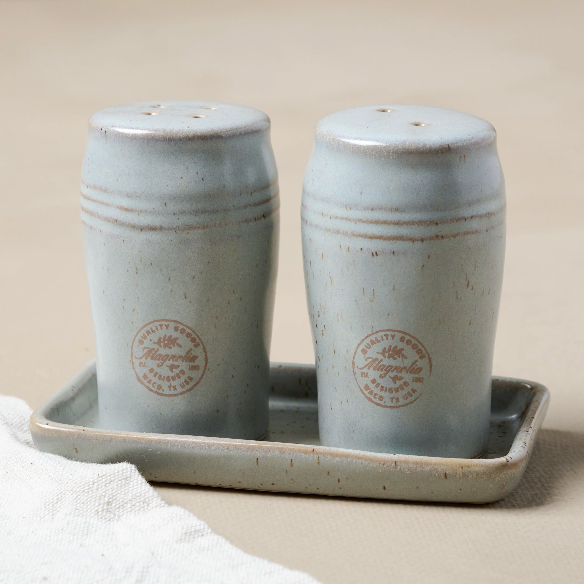 Magnoliass French Grey Embossed Stripe Salt & Pepper Shaker Set