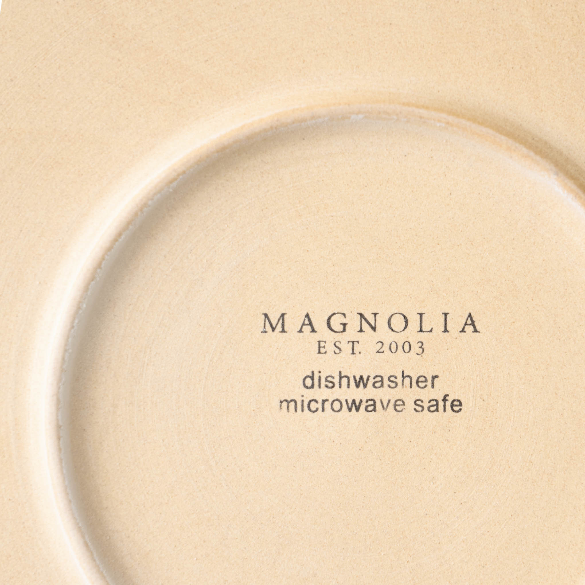Magnoliass logo and text reading dishwasher microwave safe on bottom of Lakelynn Plate