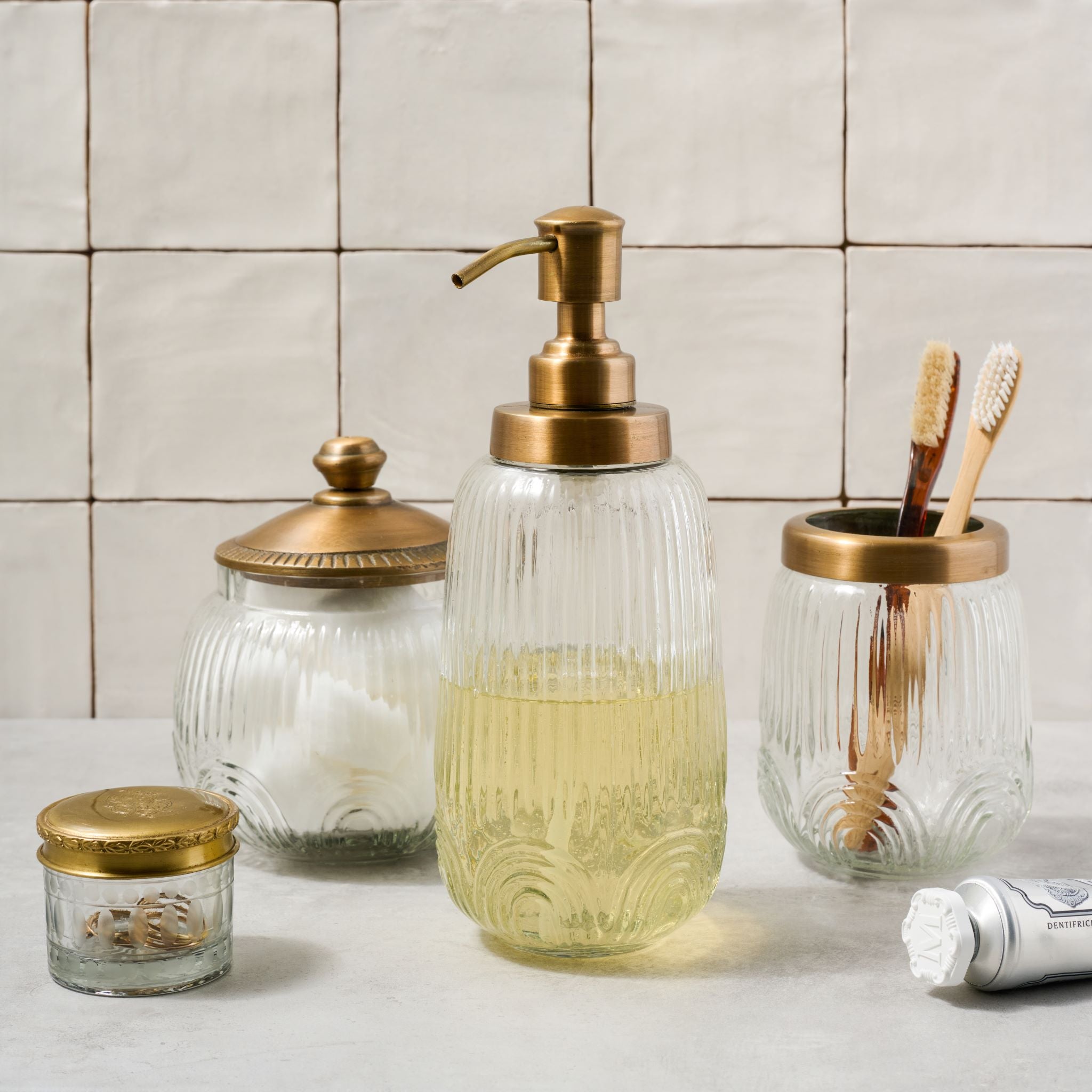Etched Glass and Brass Container