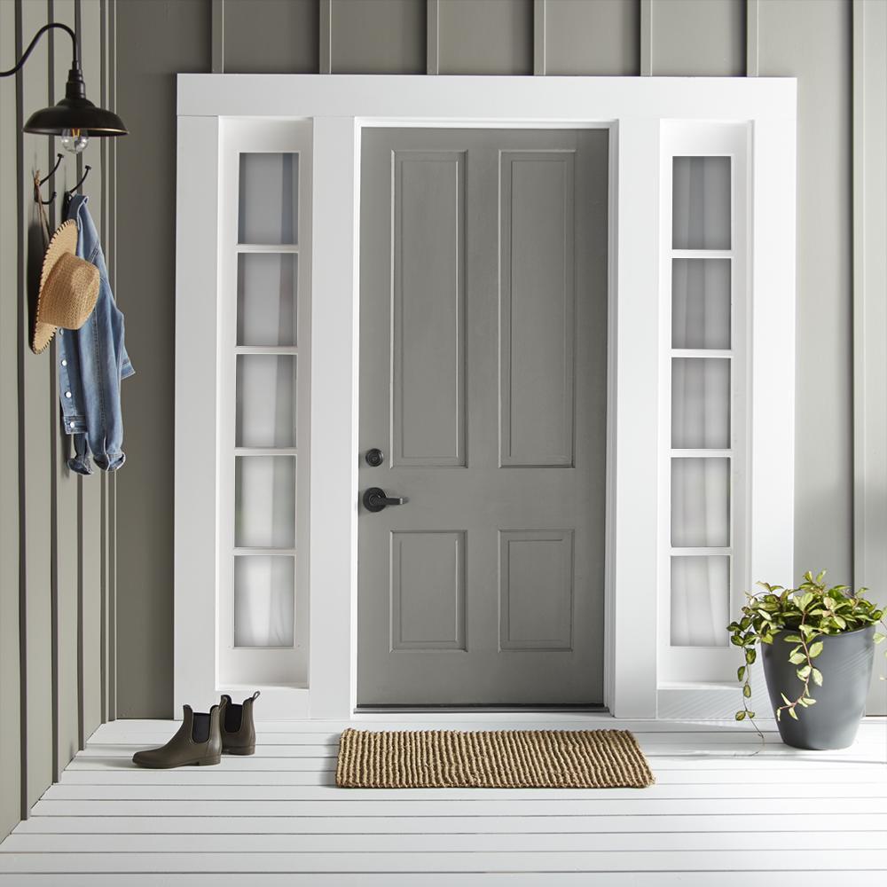 Earth toned gray accented with olive green and cocoa paint