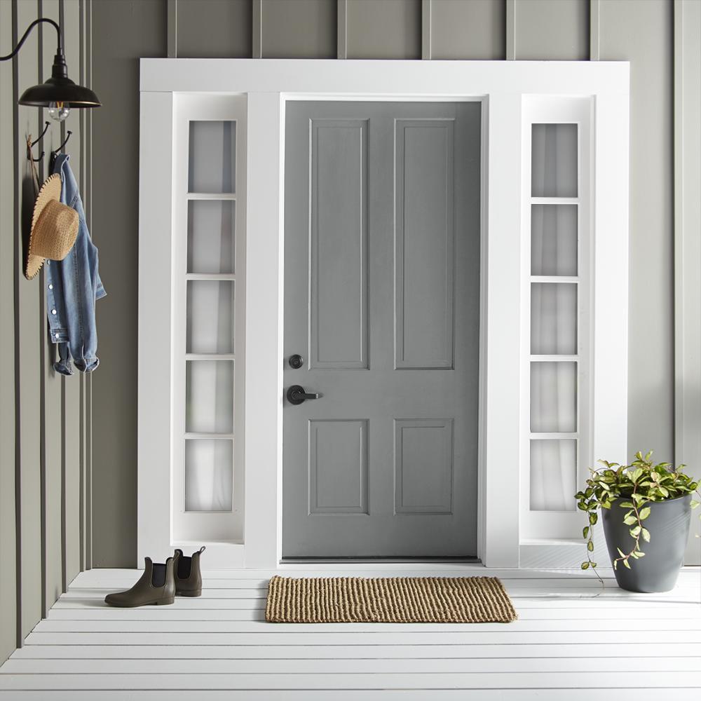A dark gray with blue and green undertones exterior paint