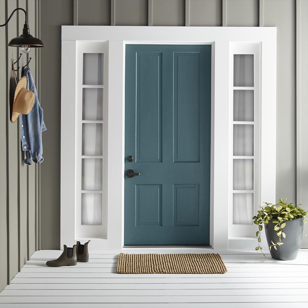 Blue and green combined to create an ashy peacock blue exterior paint
